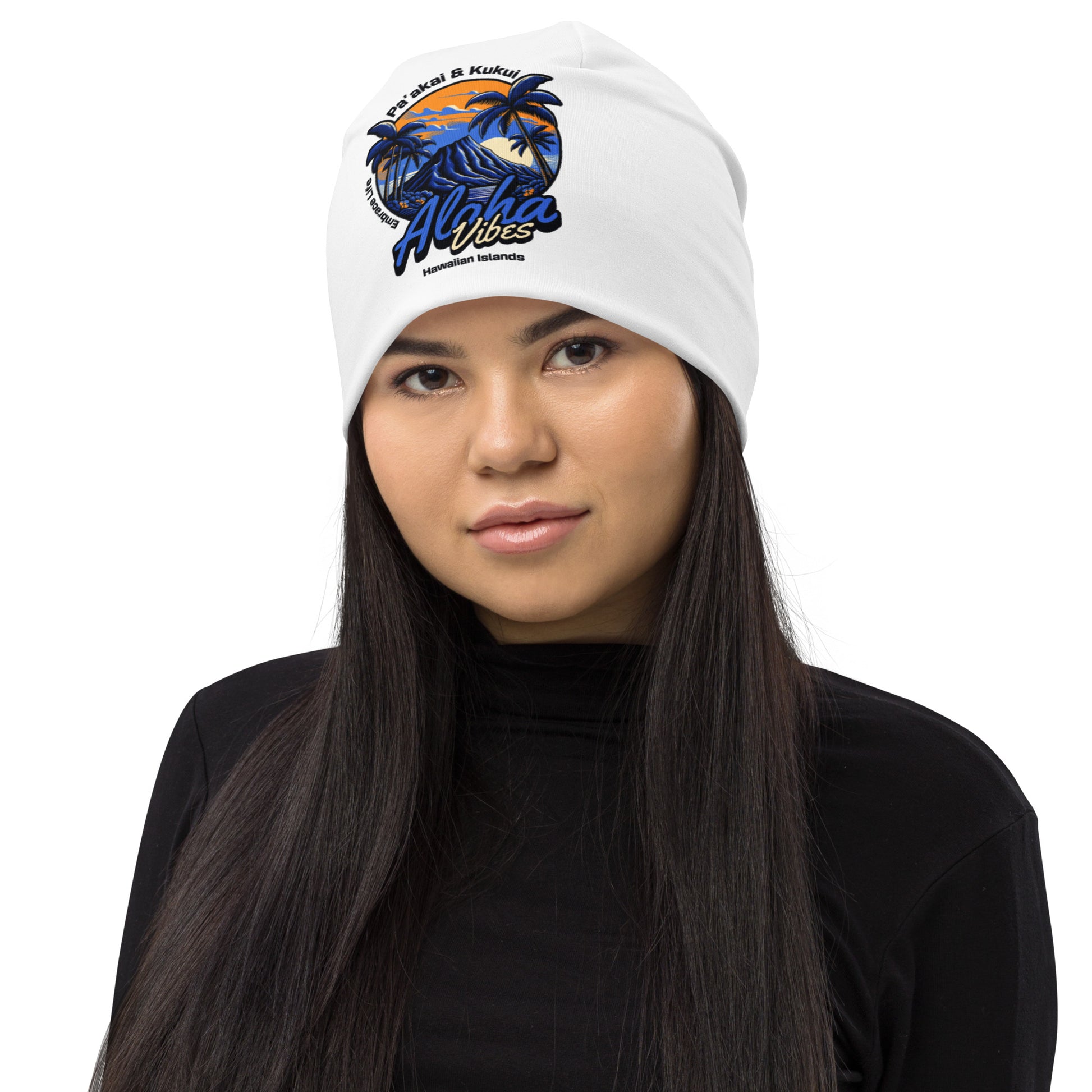 Aloha Vibes (Blue) All-Over Print Beanie Beanie Pa'akai & Kukui