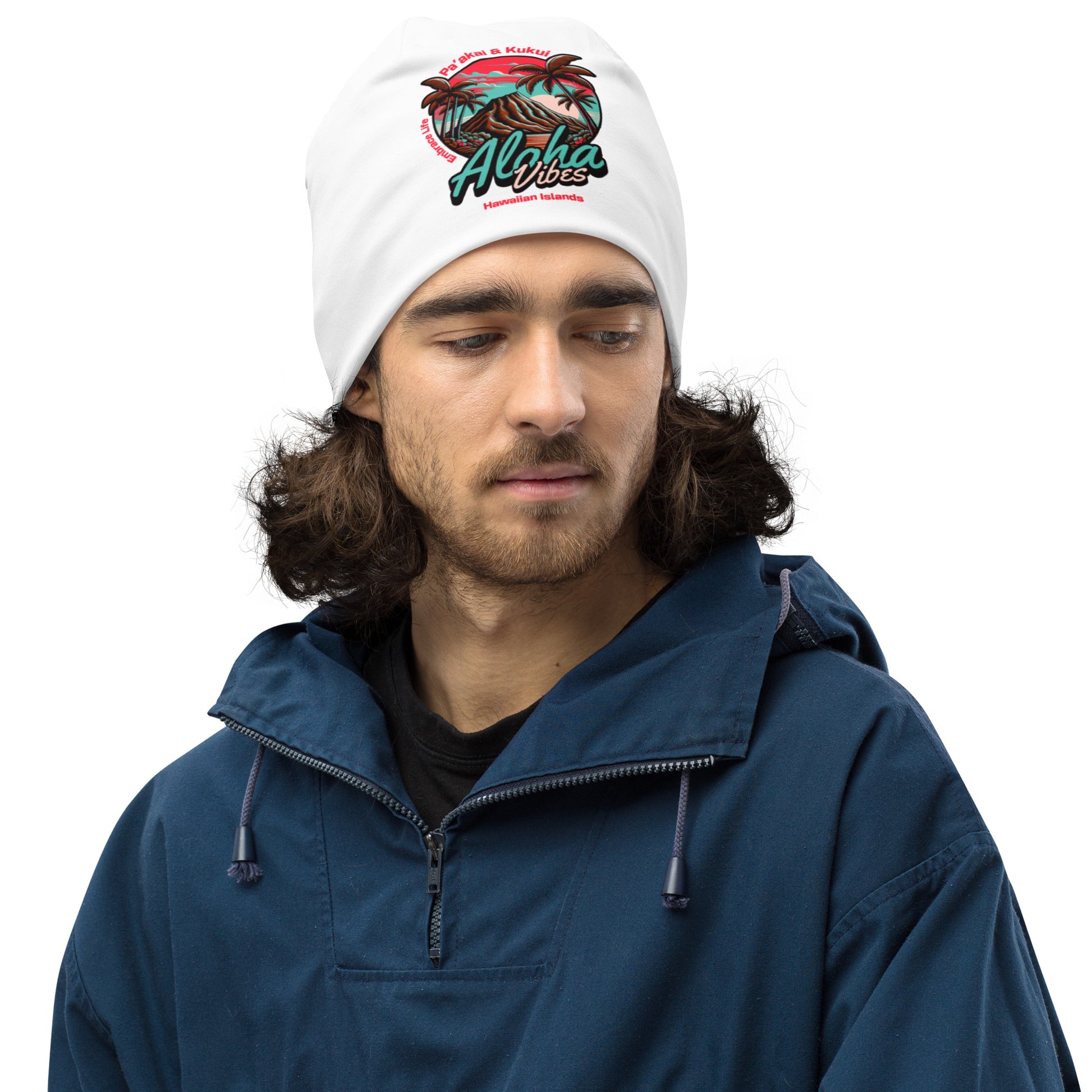 Aloha Vibes (Teal) All-Over Print Beanie Beanie Pa'akai & Kukui S