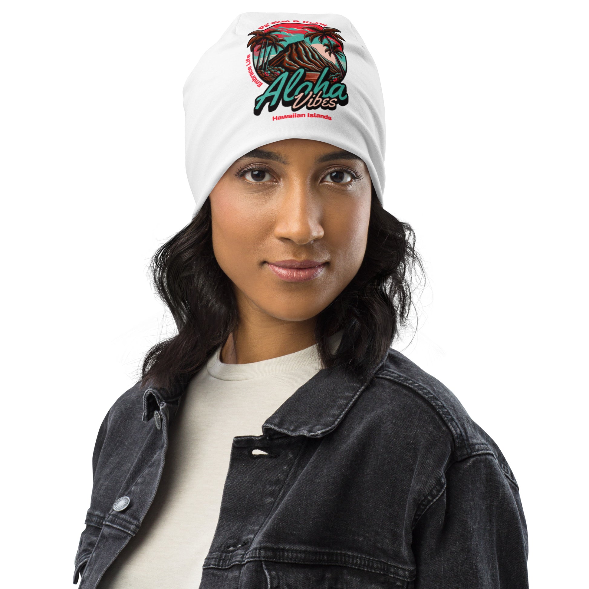 Aloha Vibes (Teal) All-Over Print Beanie Beanie Pa'akai & Kukui