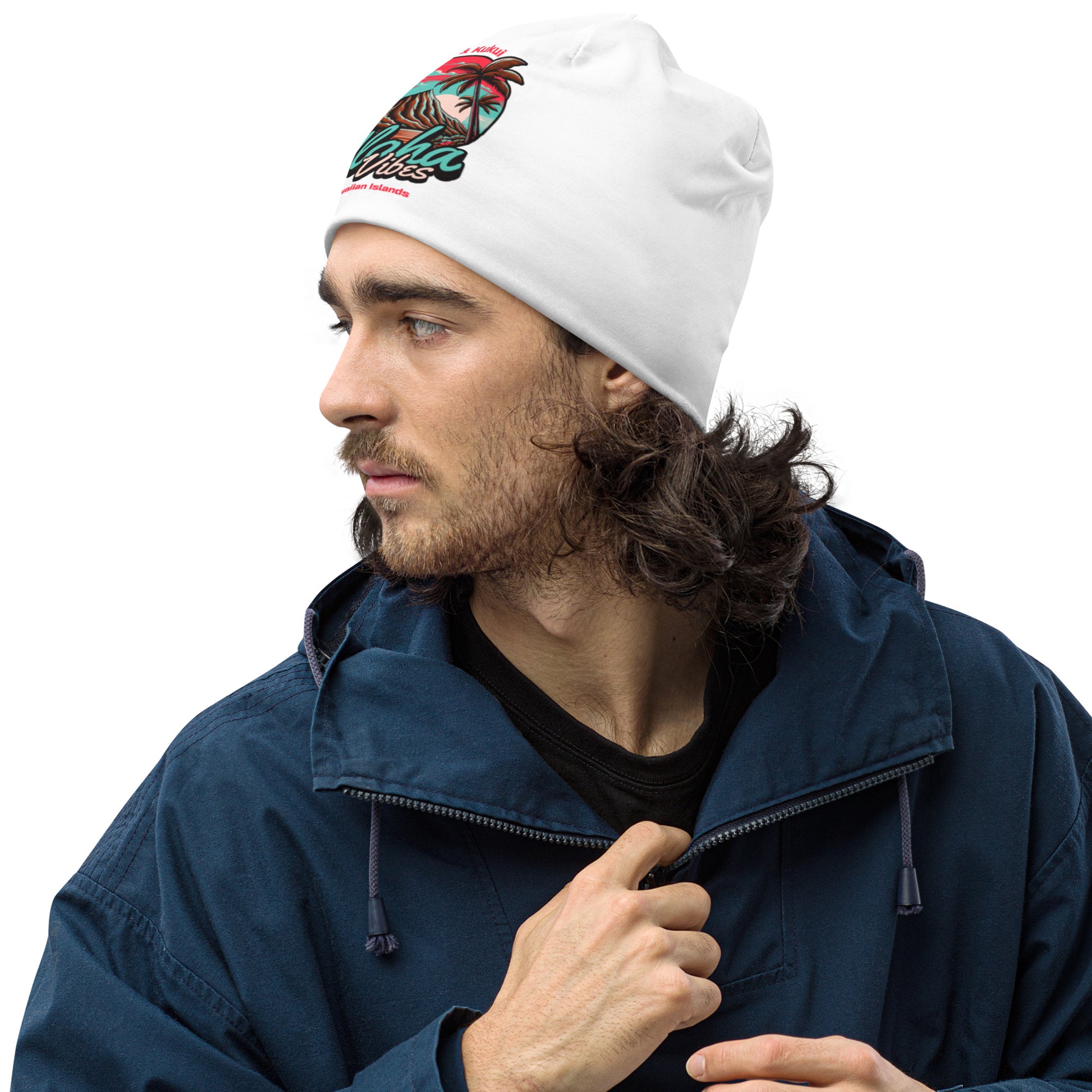 Aloha Vibes (Teal) All-Over Print Beanie Beanie Pa'akai & Kukui