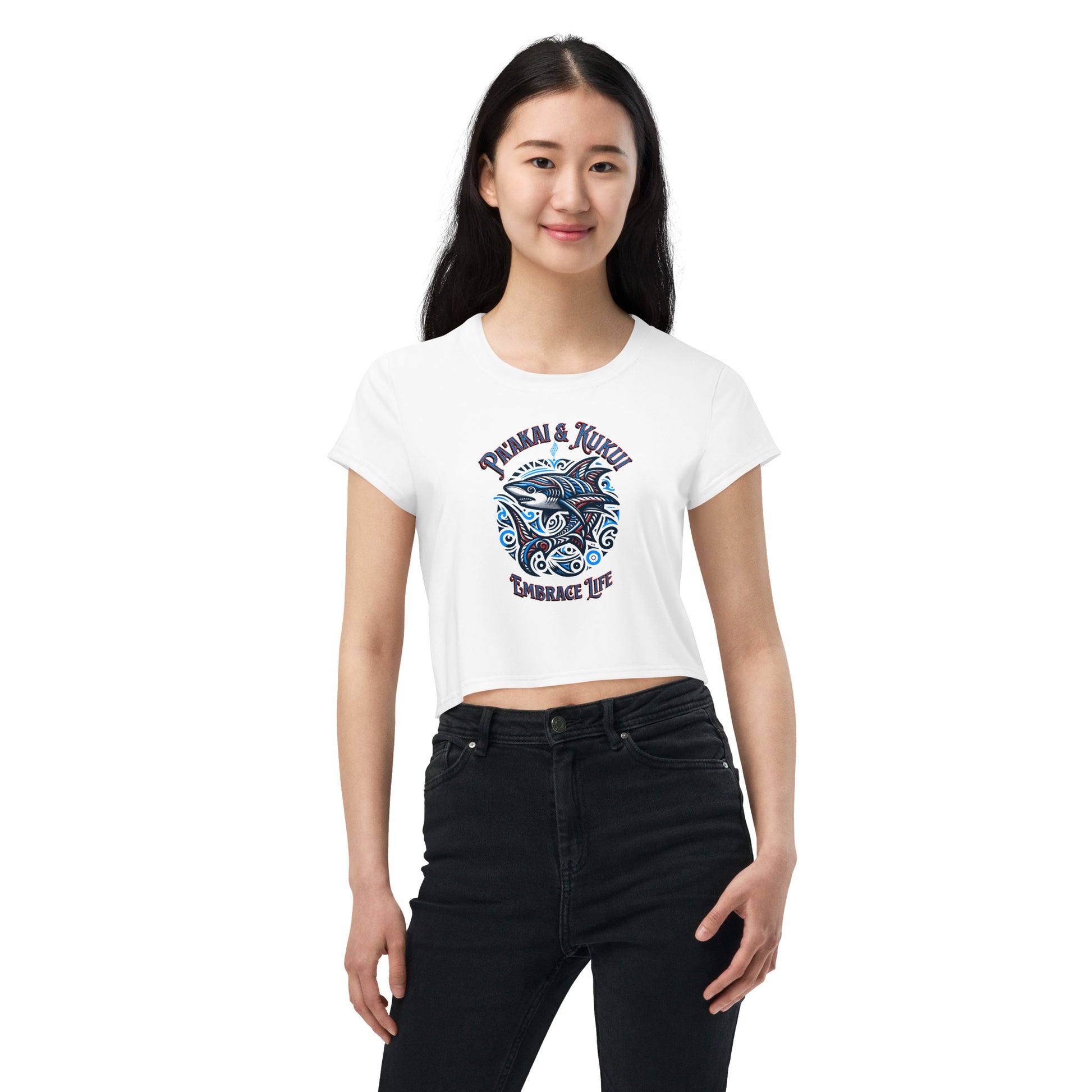Tribal Shark Crop Top Tee Crop Top Pa'akai & Kukui