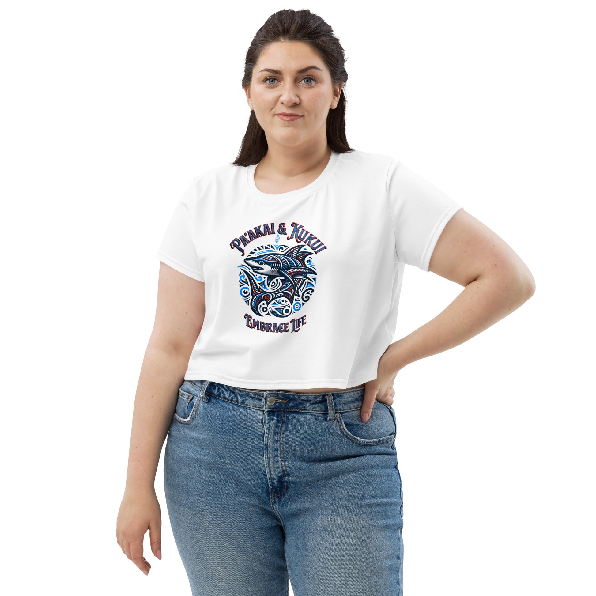 Tribal Shark Crop Top Tee Crop Top Pa'akai & Kukui