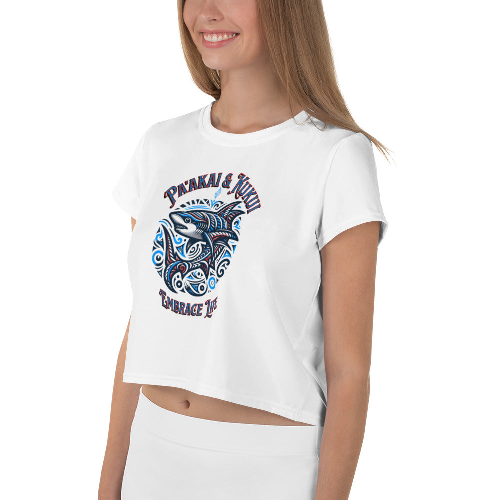 Tribal Shark Crop Top Tee Crop Top Pa'akai & Kukui