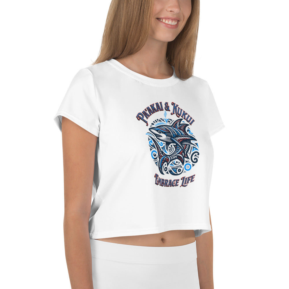 Tribal Shark Crop Top Tee Crop Top Pa'akai & Kukui