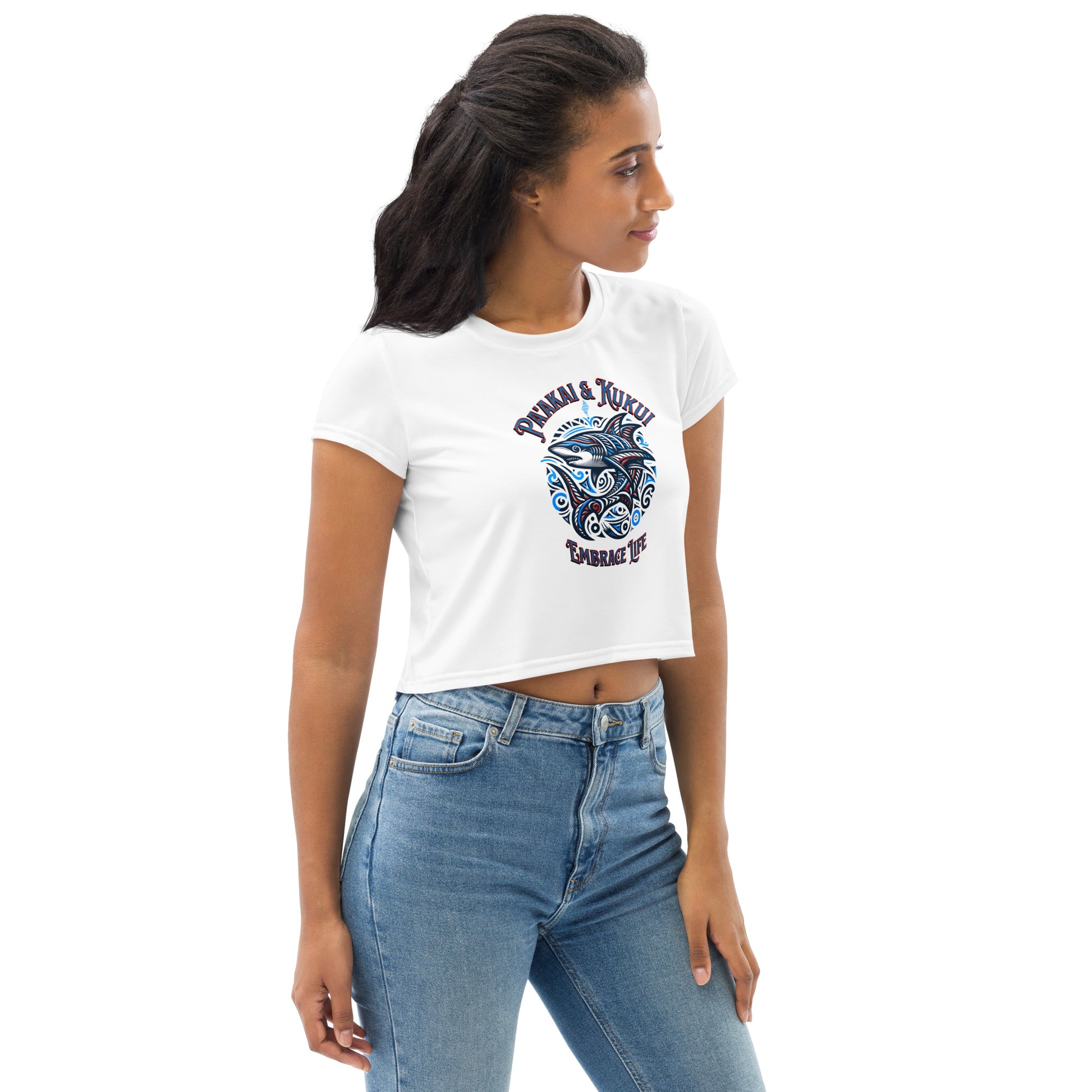 Tribal Shark Crop Top Tee Crop Top Pa'akai & Kukui