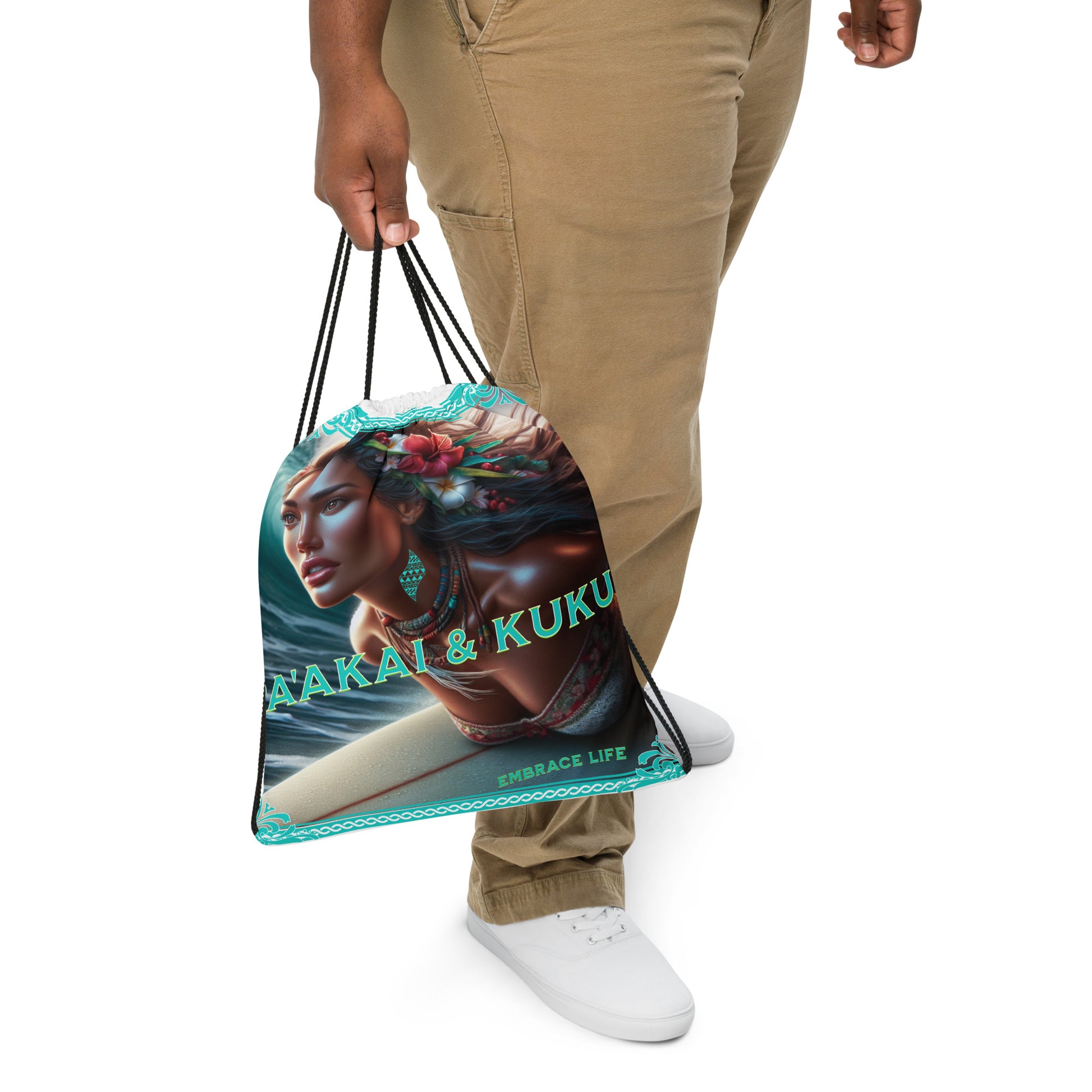 Hawaiian Surfer Chic Drawstring bag Drawstring Bag Pa'akai & Kukui