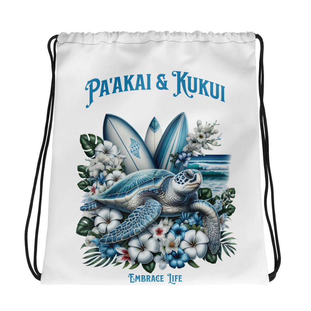 Blue Sea Turtle Drawstring bag Drawstring Bag Pa'akai & Kukui