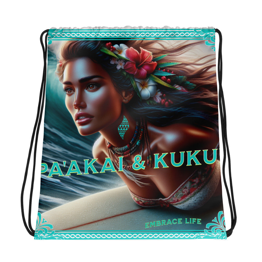 Hawaiian Surfer Chic Drawstring bag Drawstring Bag Pa'akai & Kukui