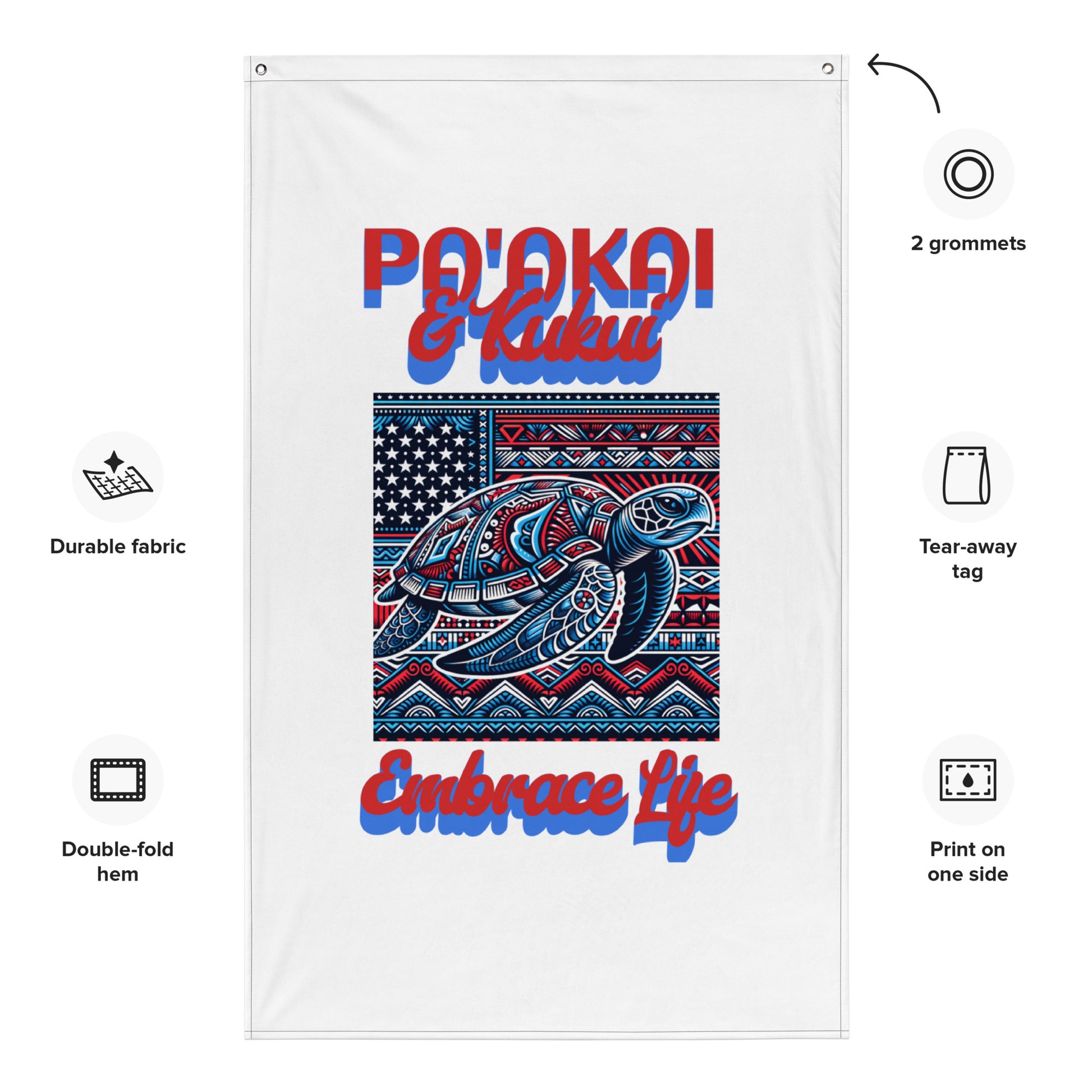 Patriotic Tribal Sea Turtle Flag Flag Pa'akai & Kukui