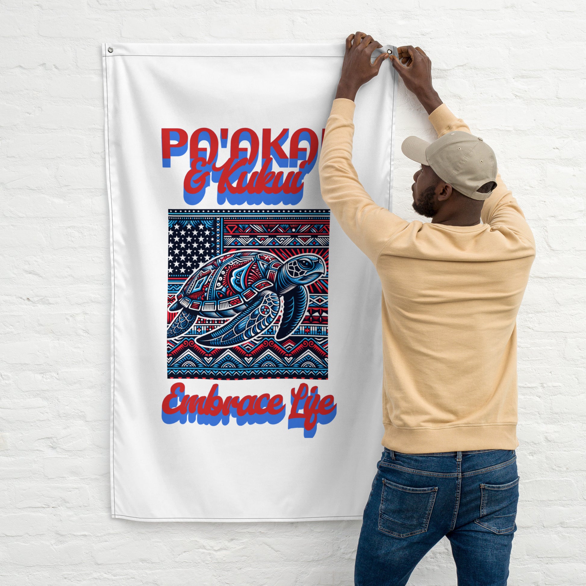 Patriotic Tribal Sea Turtle Flag Flag Pa'akai & Kukui