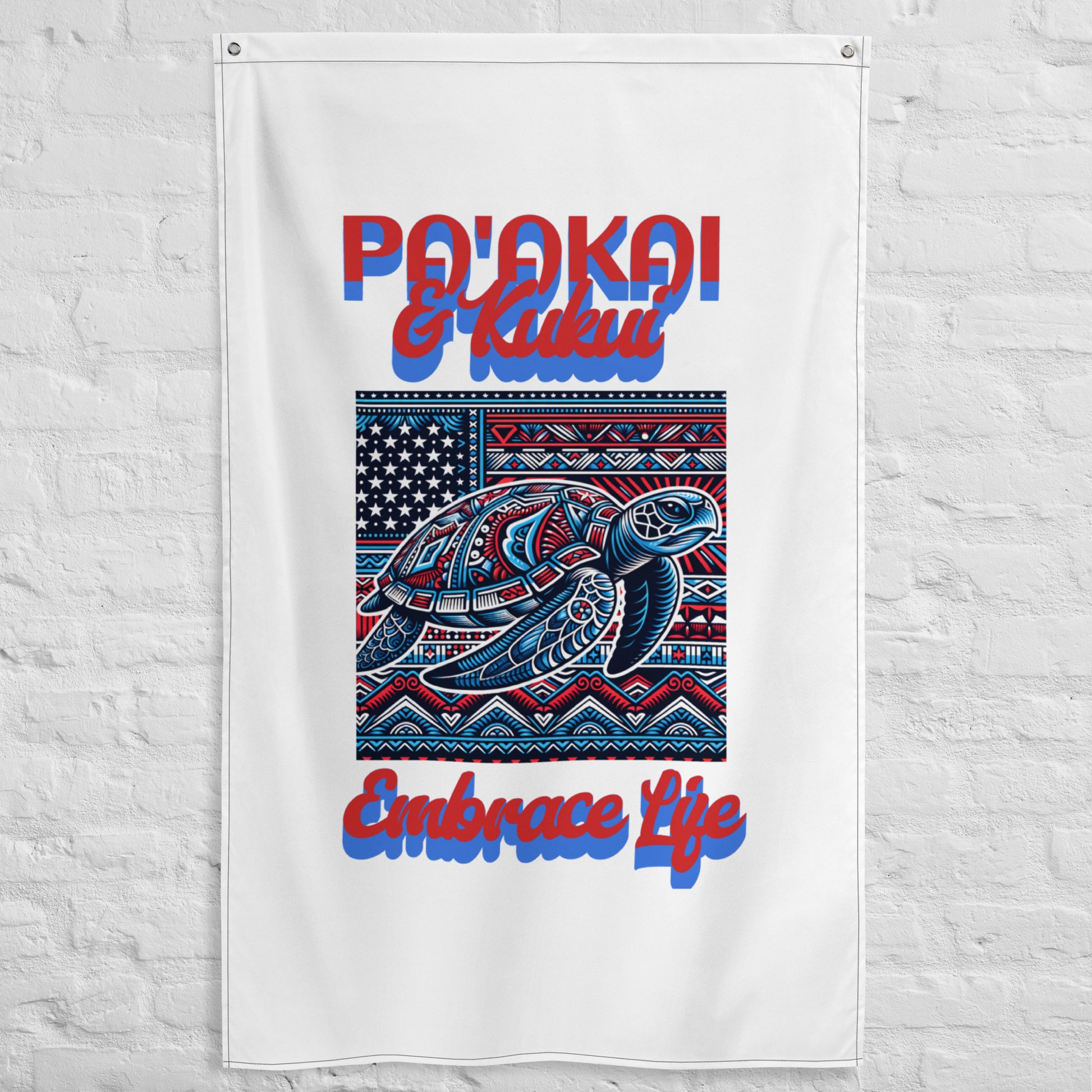 Patriotic Tribal Sea Turtle Flag Flag Pa'akai & Kukui