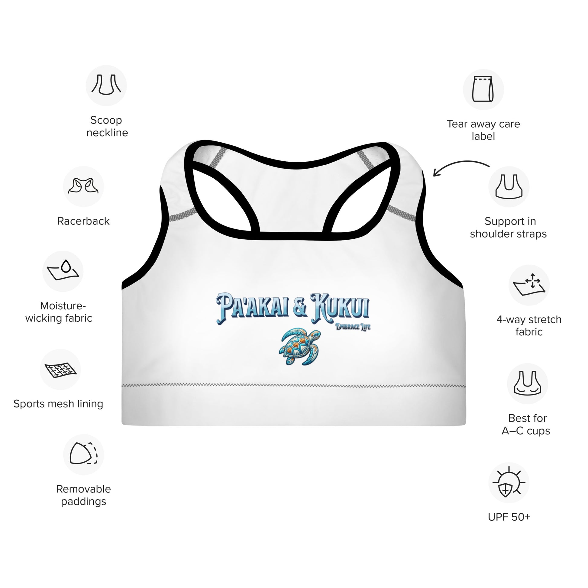 Tribal Sea Turtle Padded Sports Bra Sports Bra Pa'akai & Kukui