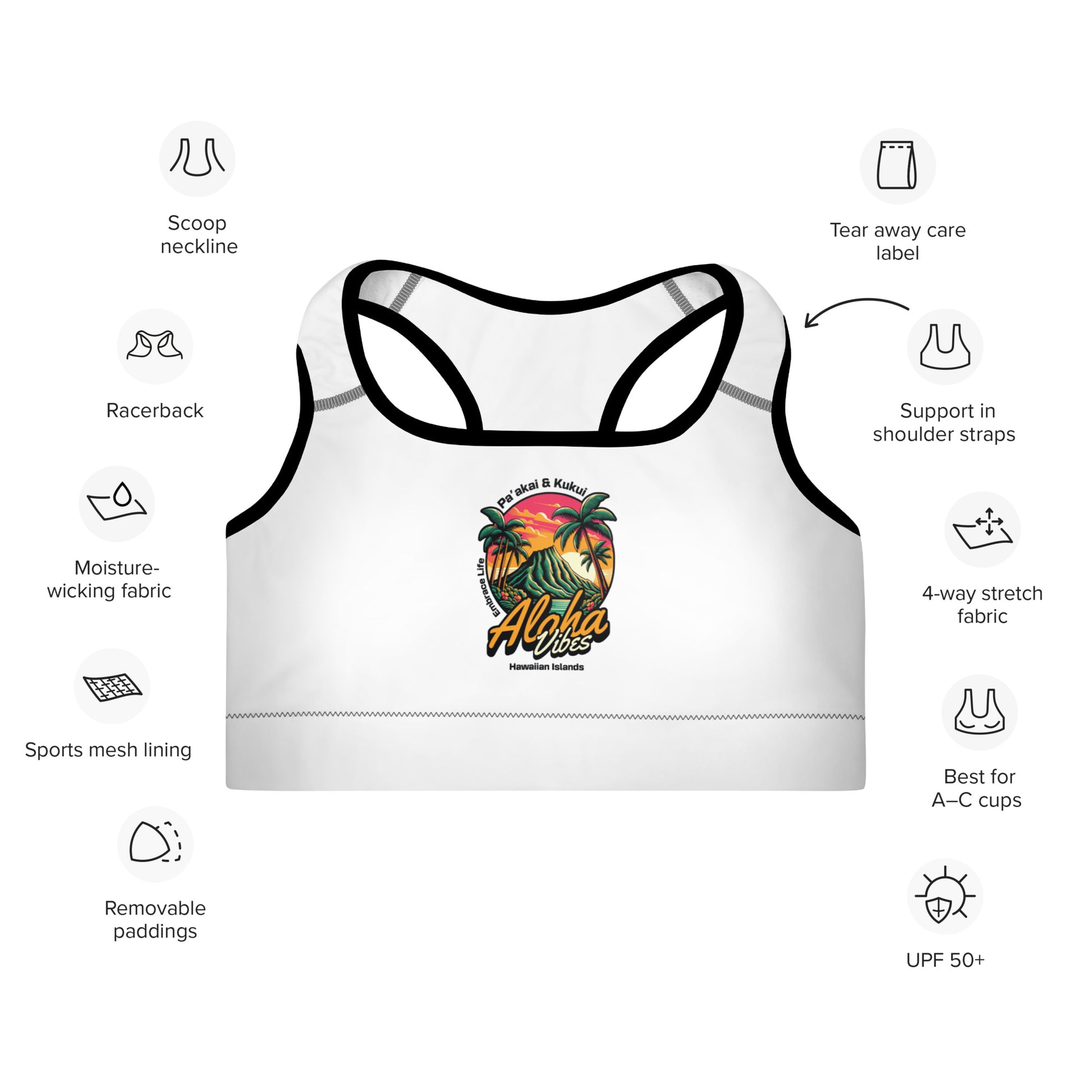 Aloha Vibes Padded Sports Bra Sports Bra Pa'akai & Kukui