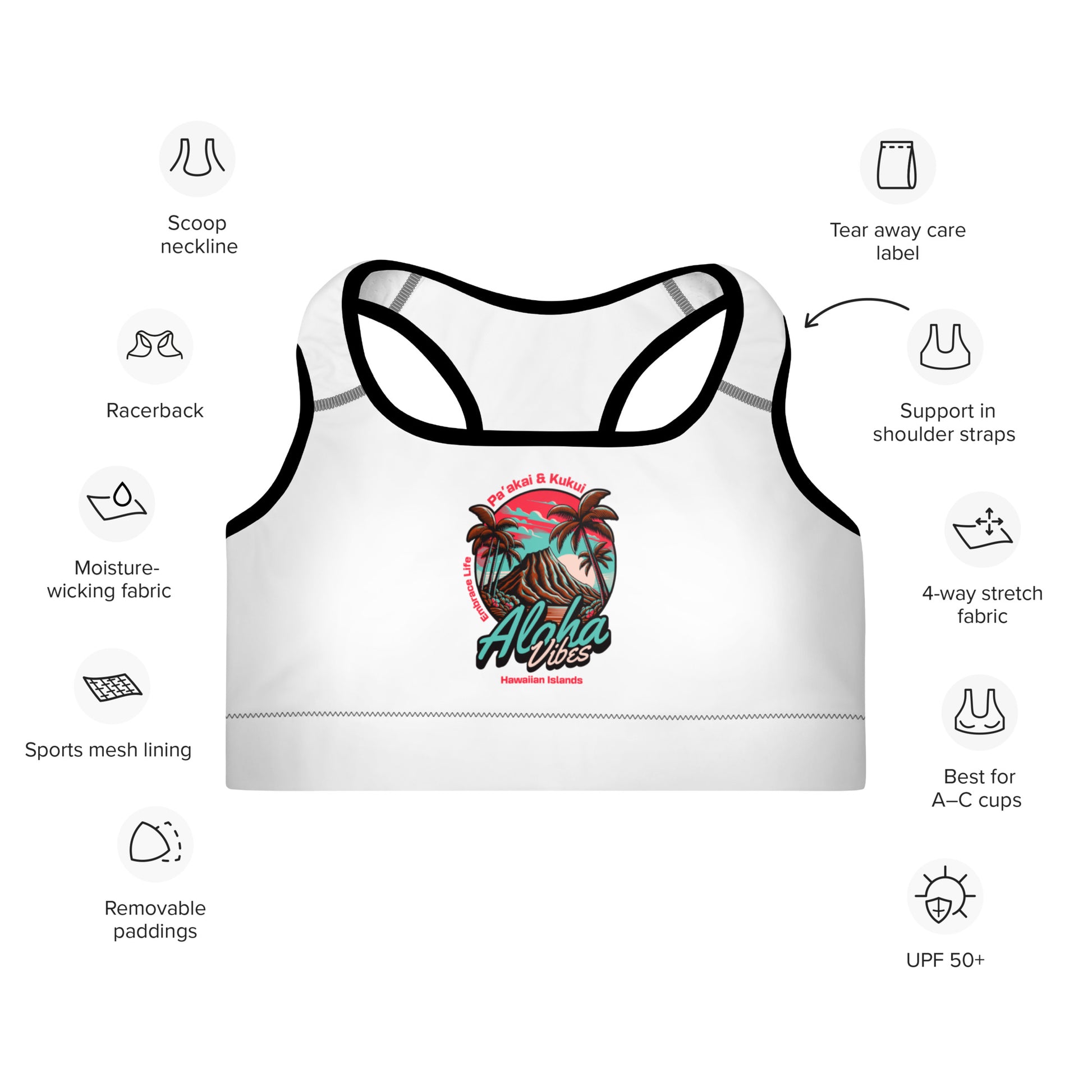 Aloha Vibes (Teal) Padded Sports Bra Sports Bra Pa'akai & Kukui