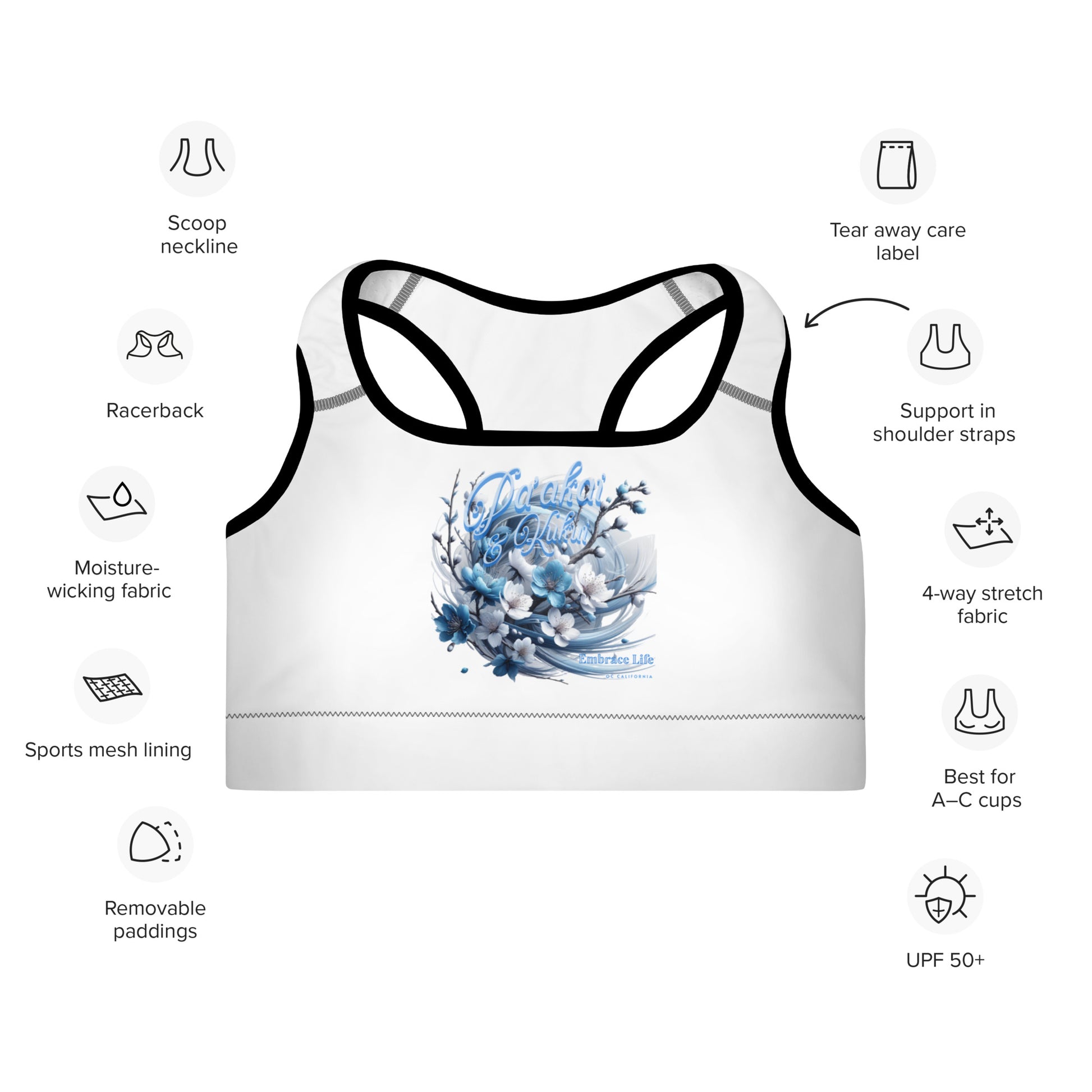 Japanese Cherry Blossom Padded Sports Bra Sports Bra Pa'akai & Kukui
