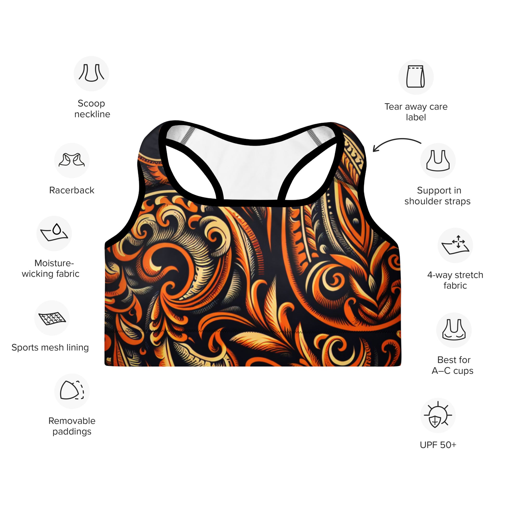 Laha'ole Pasley Padded Sports Bra Sports Bra Pa'akai & Kukui