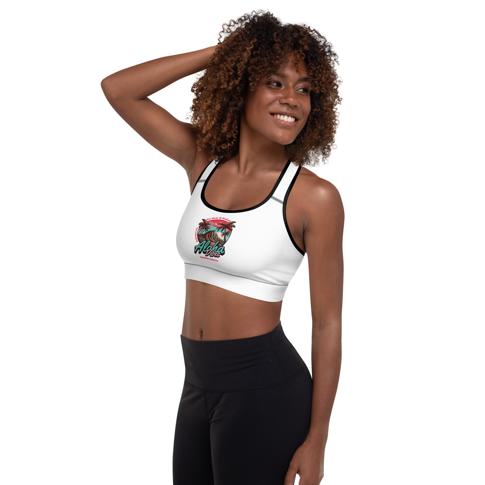 Aloha Vibes (Teal) Padded Sports Bra Sports Bra Pa'akai & Kukui