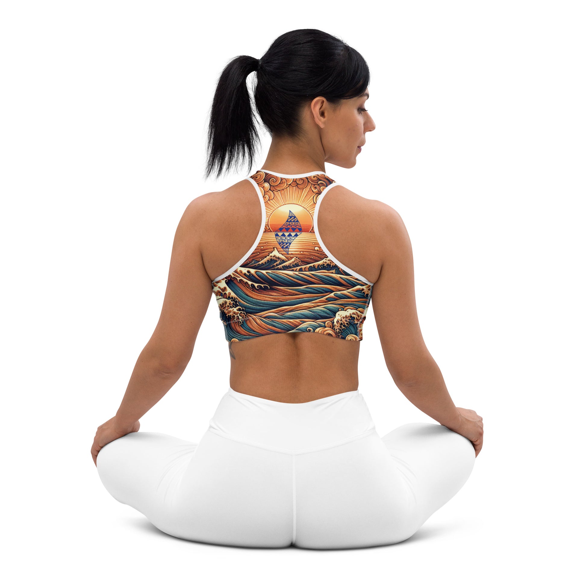 Japanese Wave Art Padded Sports Bra Sports Bra Pa'akai & Kukui