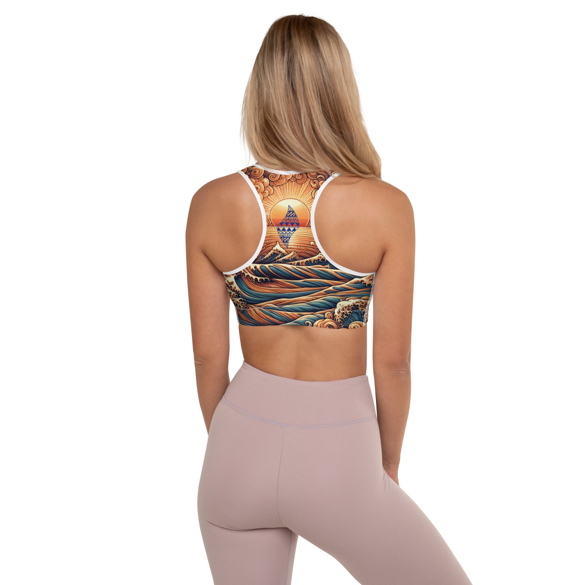 Japanese Wave Art Padded Sports Bra Sports Bra Pa'akai & Kukui
