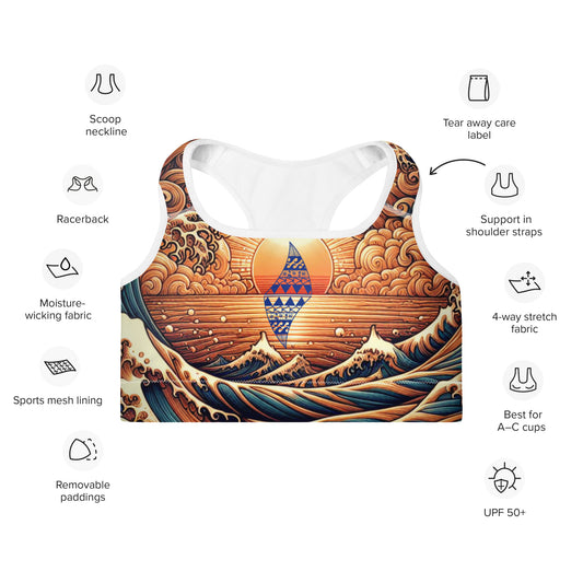 Japanese Wave Art Padded Sports Bra