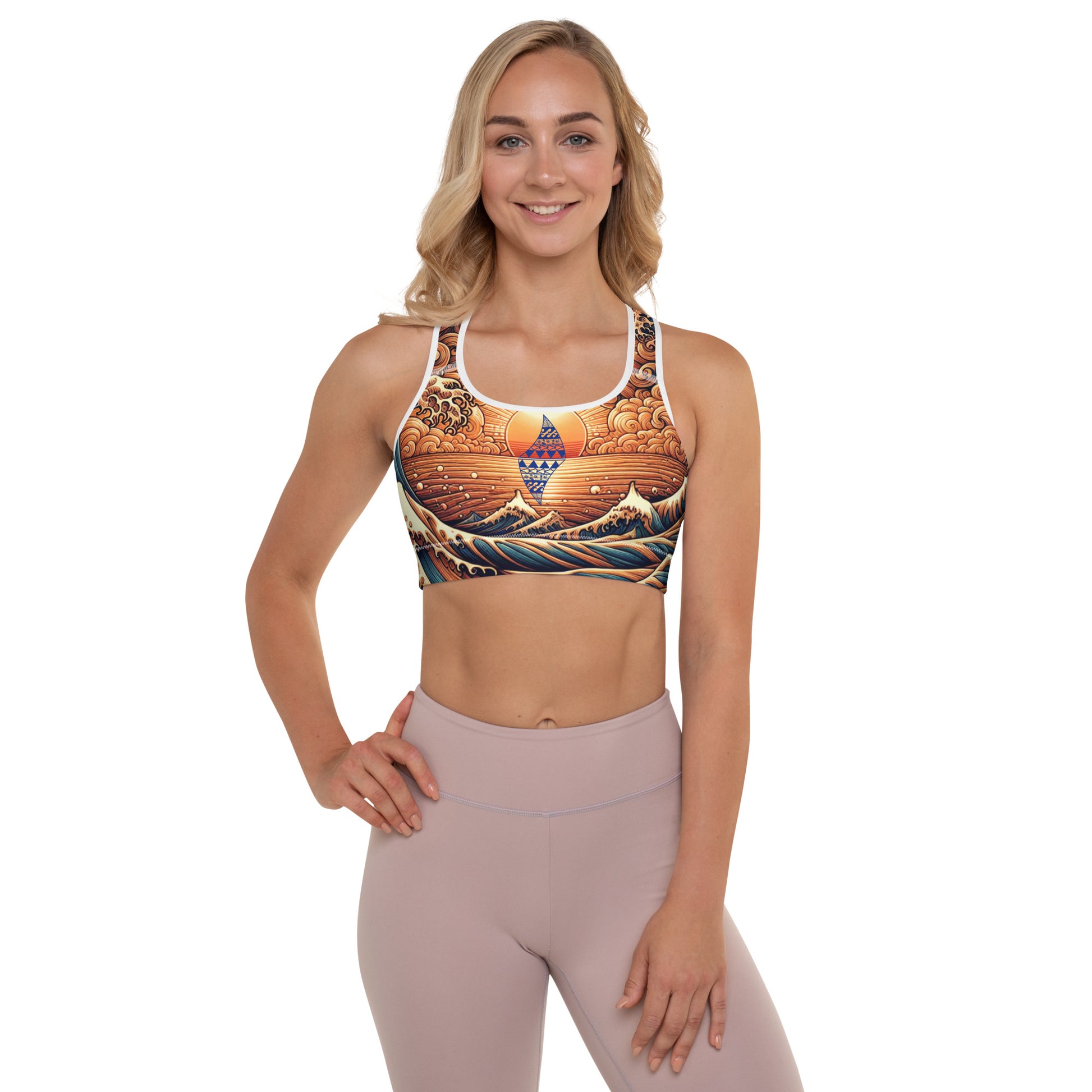 Japanese Wave Art Padded Sports Bra Sports Bra Pa'akai & Kukui