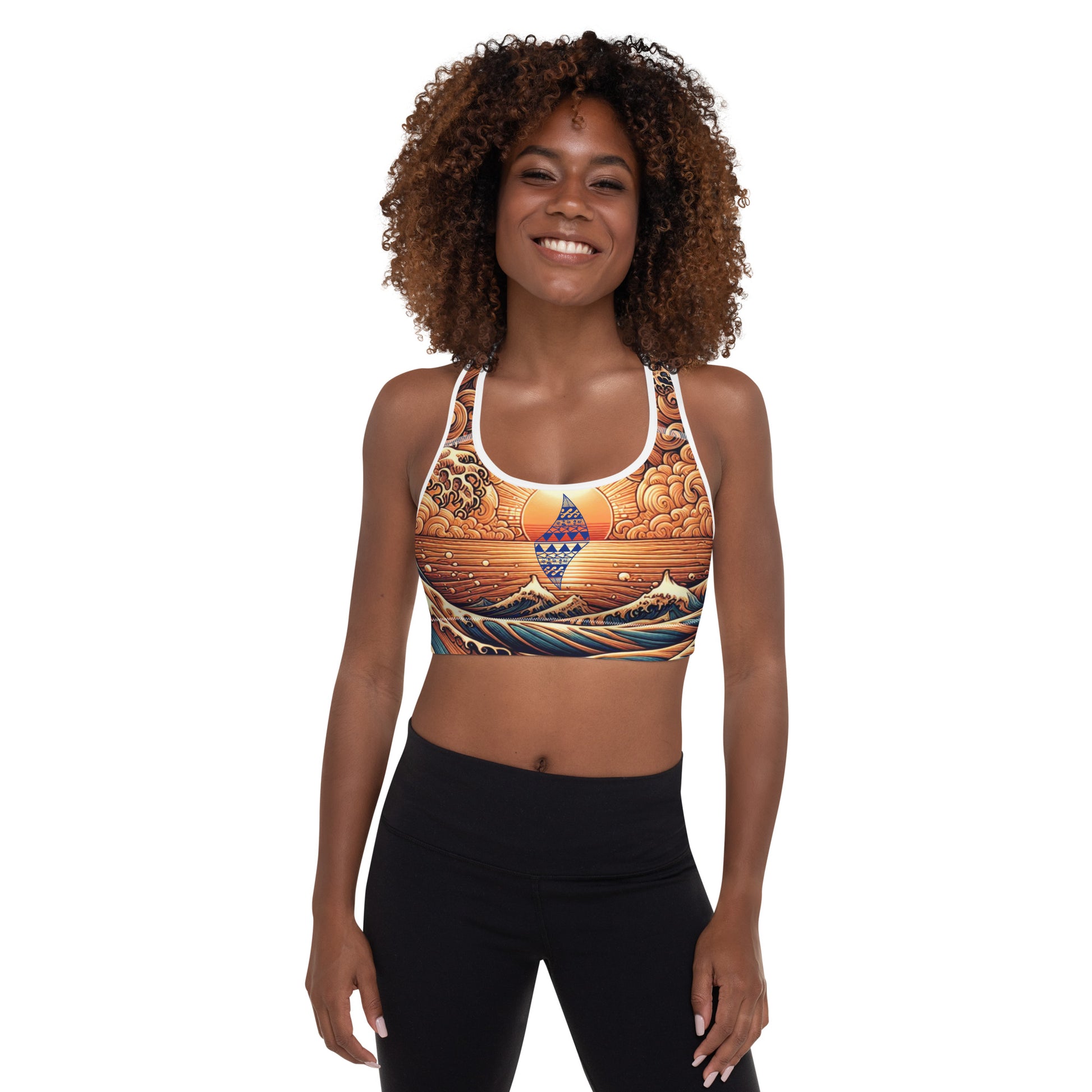 Japanese Wave Art Padded Sports Bra Sports Bra Pa'akai & Kukui