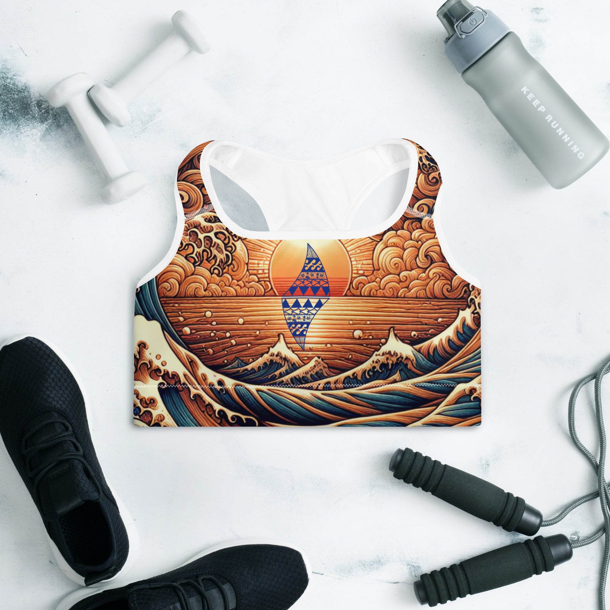 Japanese Wave Art Padded Sports Bra Sports Bra Pa'akai & Kukui