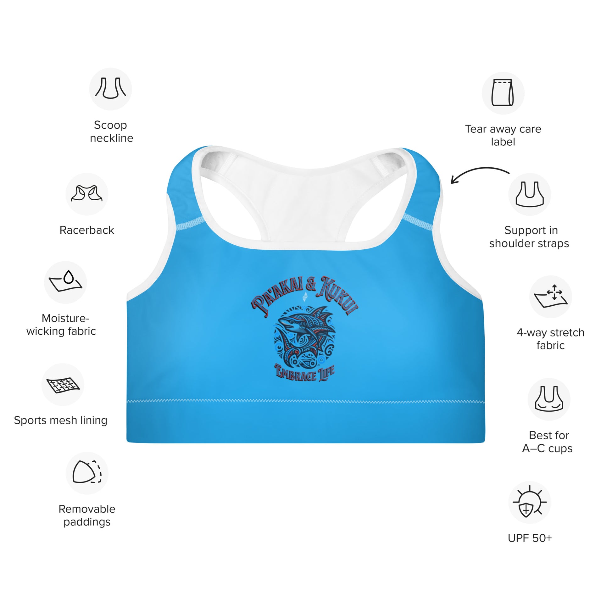 Tribal Shark Padded Sports Bra Sports Bra Pa'akai & Kukui