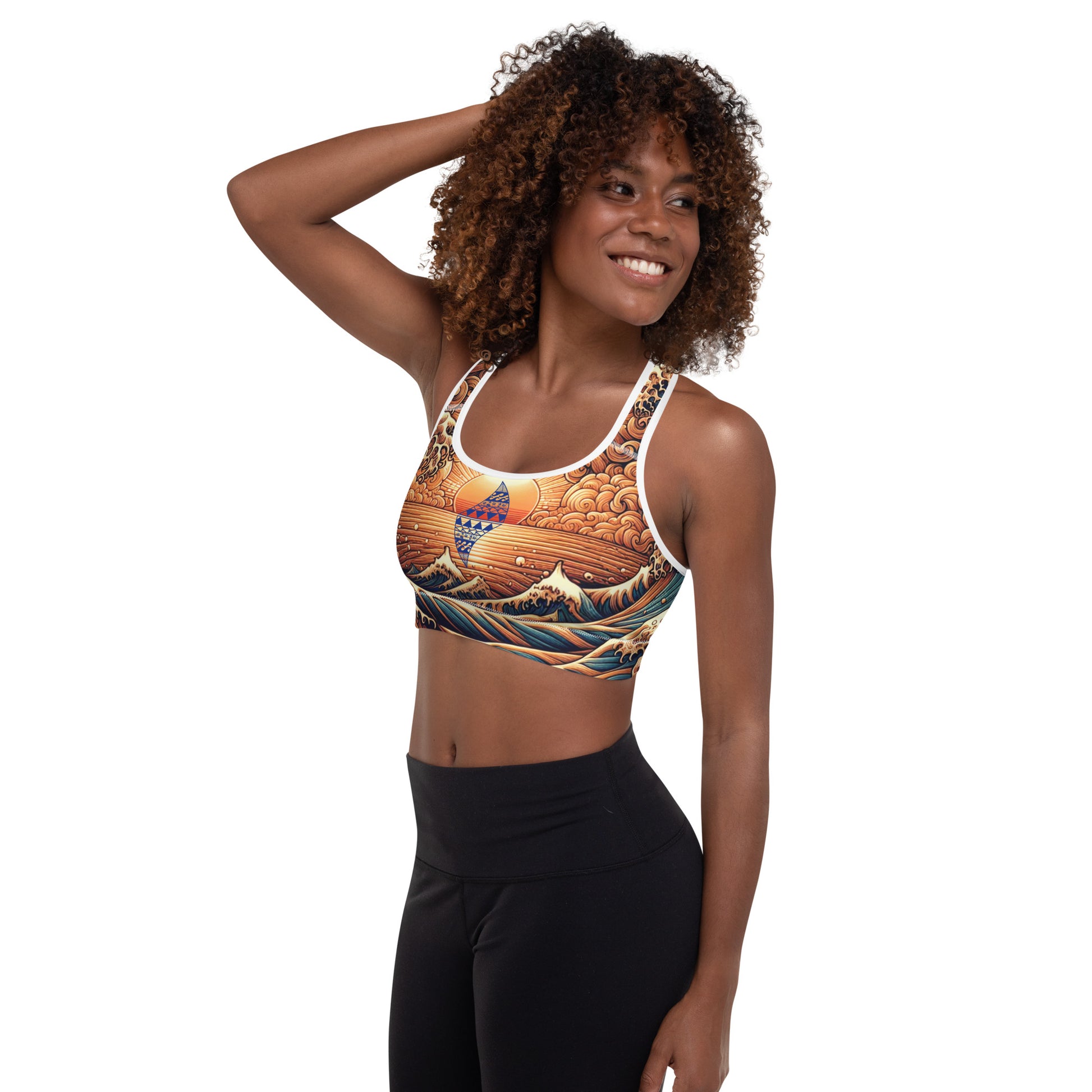 Japanese Wave Art Padded Sports Bra Sports Bra Pa'akai & Kukui
