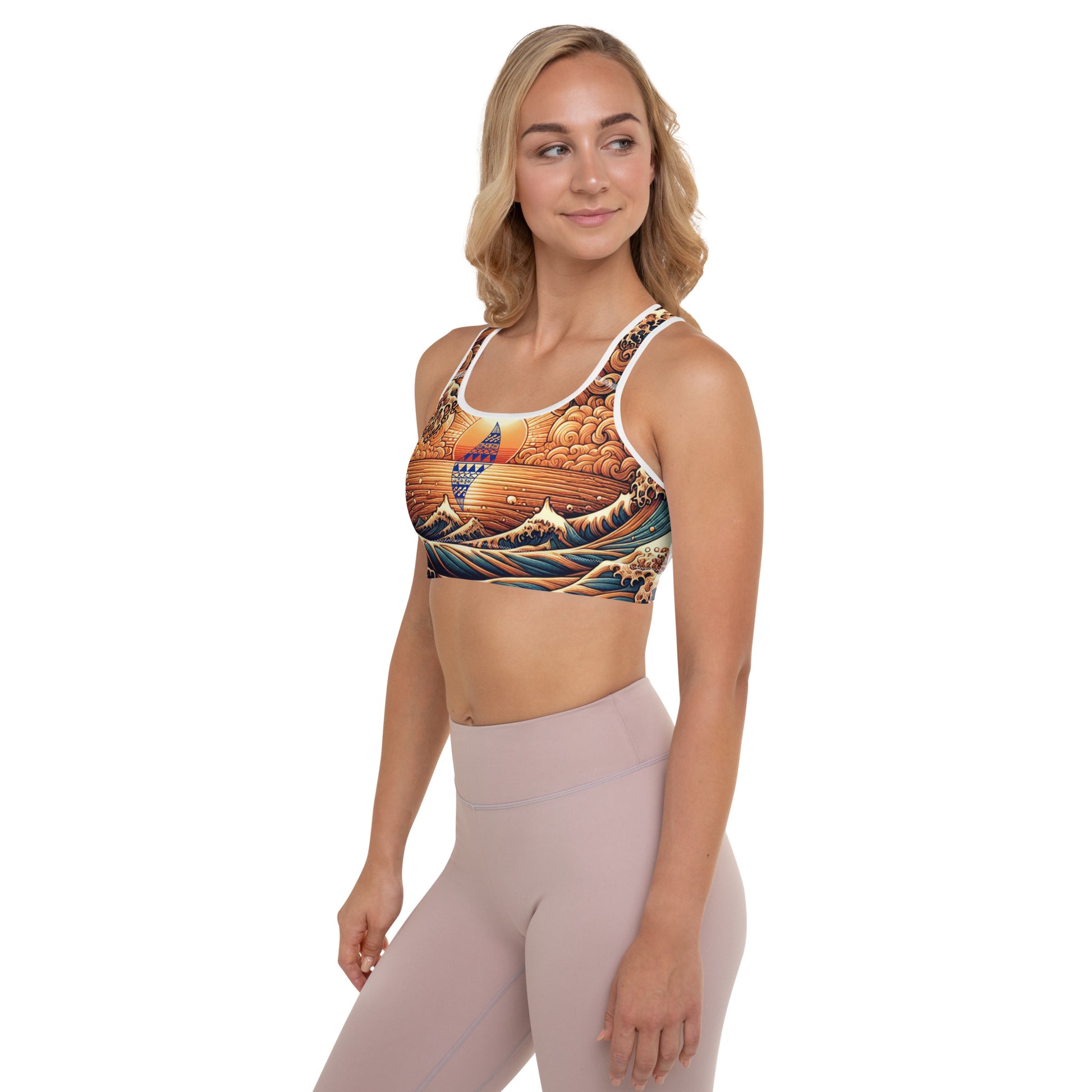 Japanese Wave Art Padded Sports Bra Sports Bra Pa'akai & Kukui