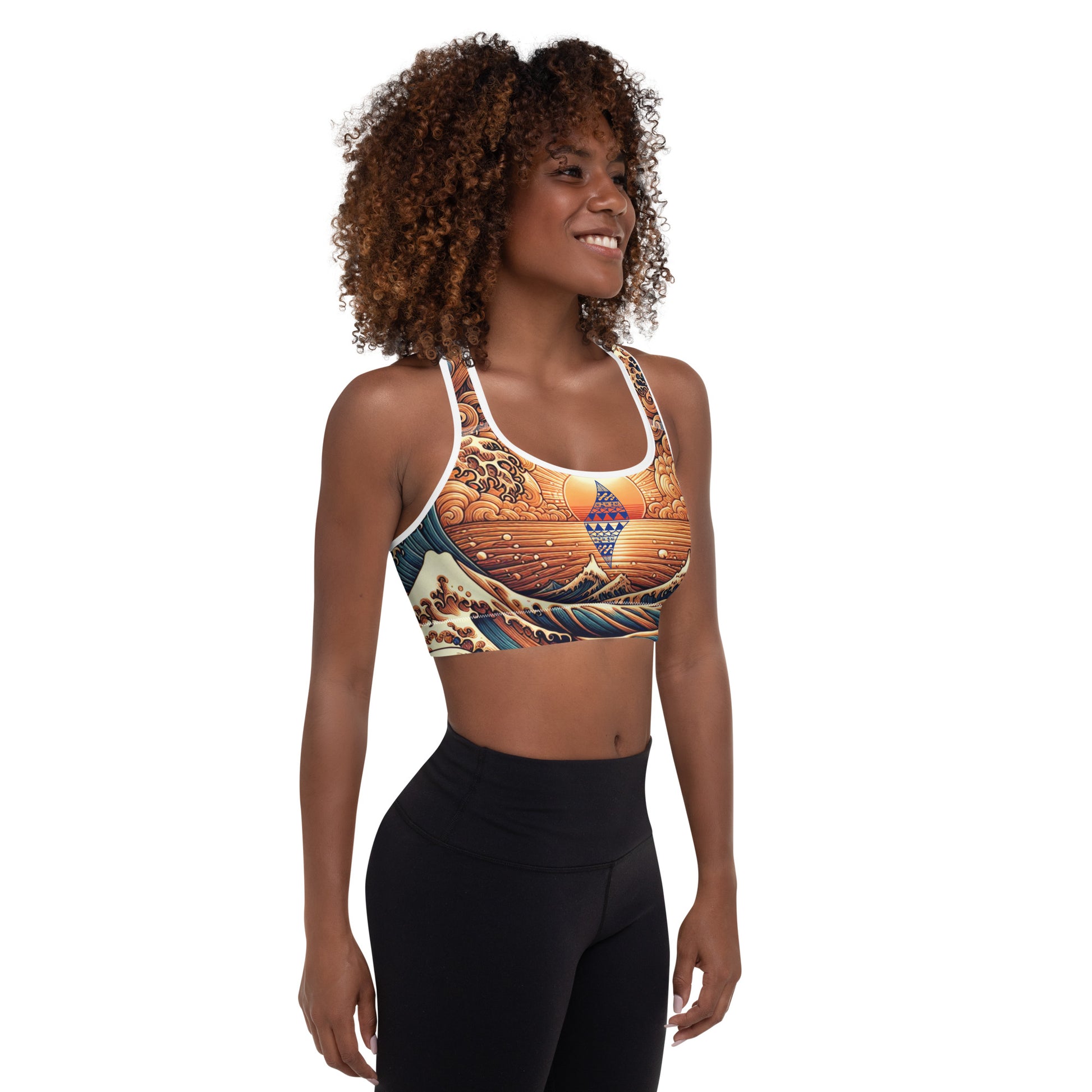 Japanese Wave Art Padded Sports Bra Sports Bra Pa'akai & Kukui