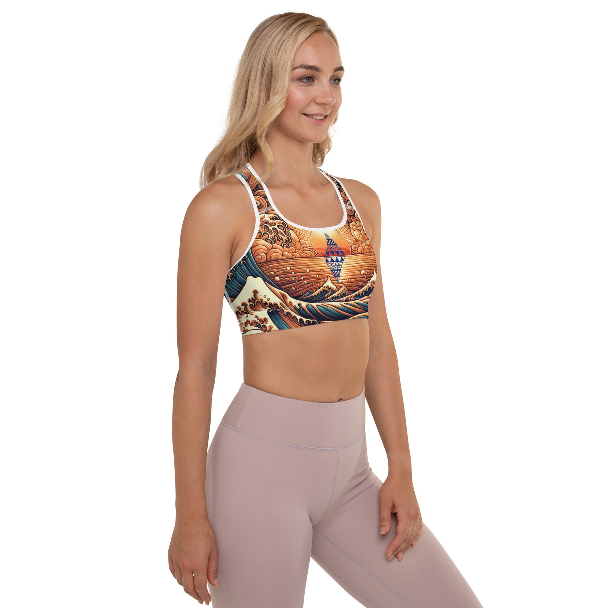 Japanese Wave Art Padded Sports Bra Sports Bra Pa'akai & Kukui