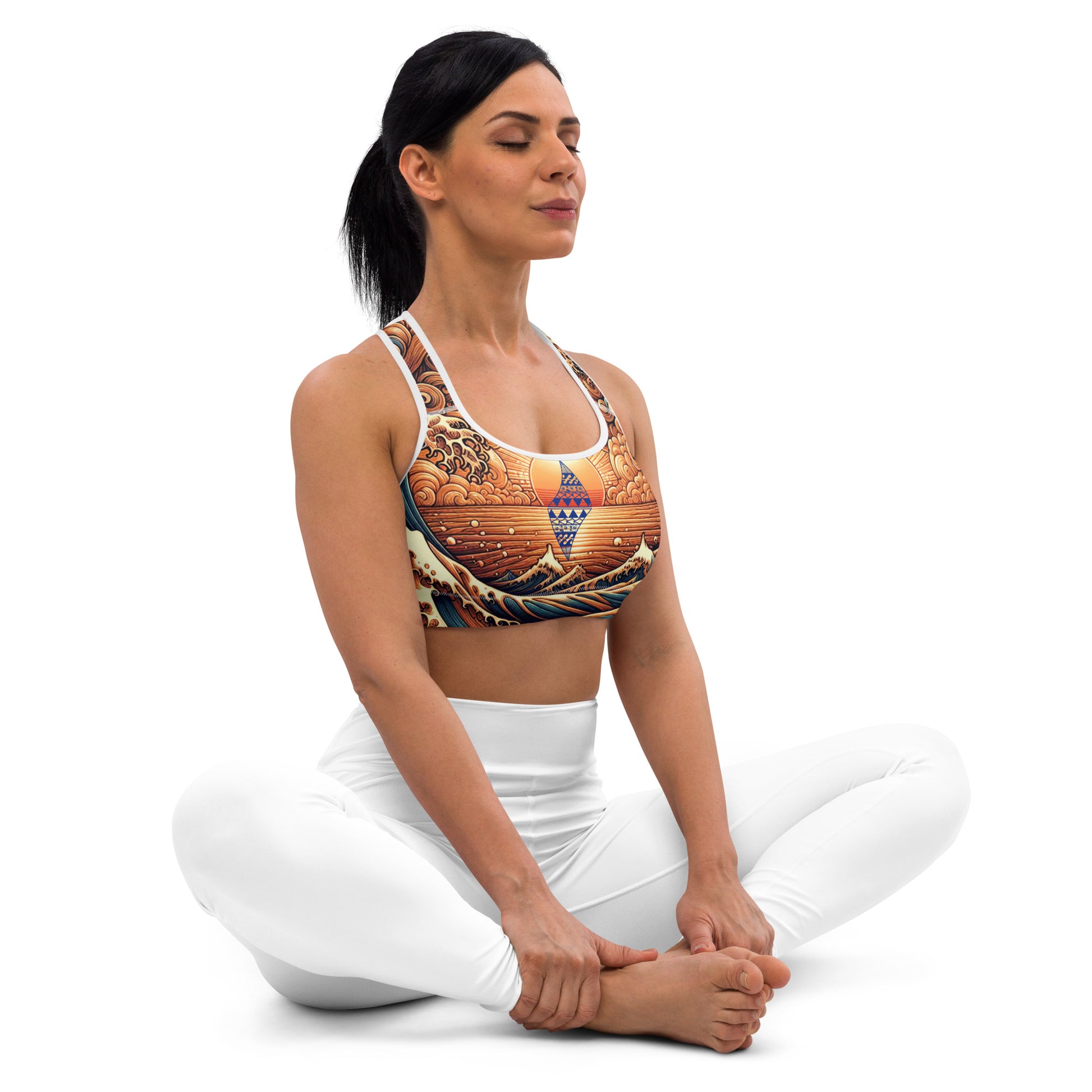 Japanese Wave Art Padded Sports Bra Sports Bra Pa'akai & Kukui