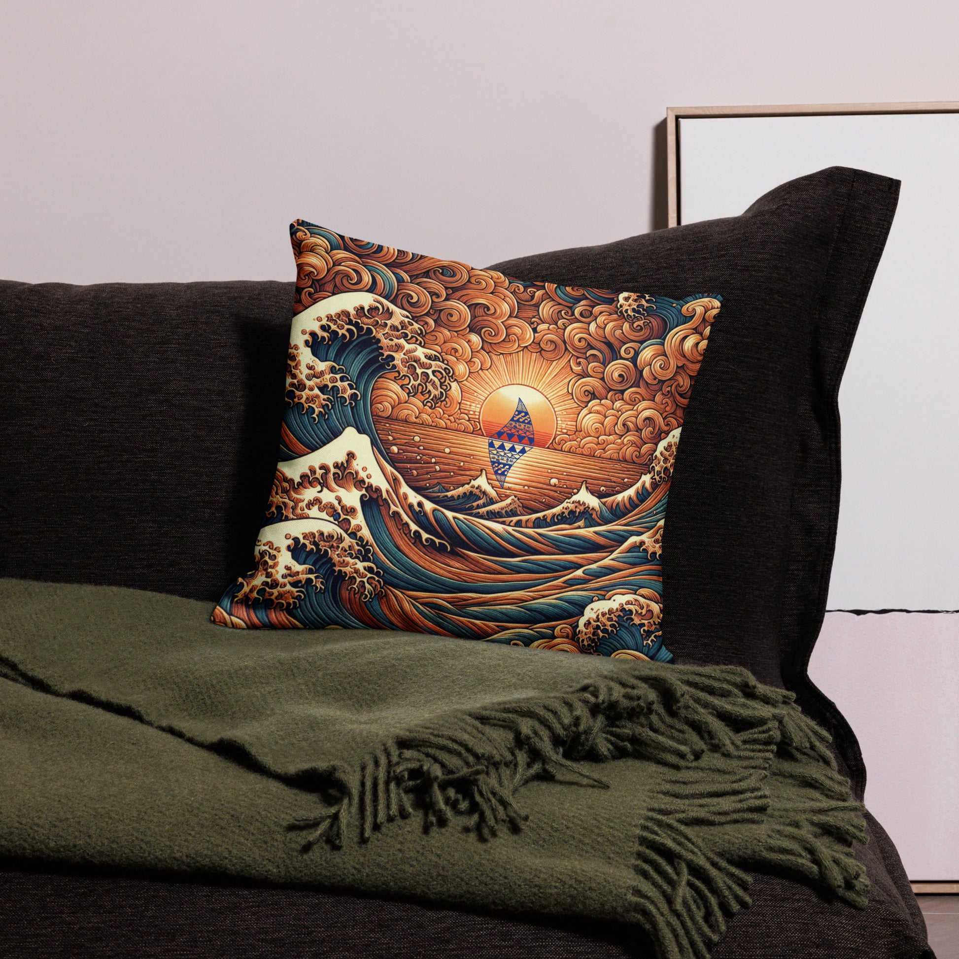 Japanese Wave Art Premium Pillow Pillow Pa'akai & Kukui 18″×18″