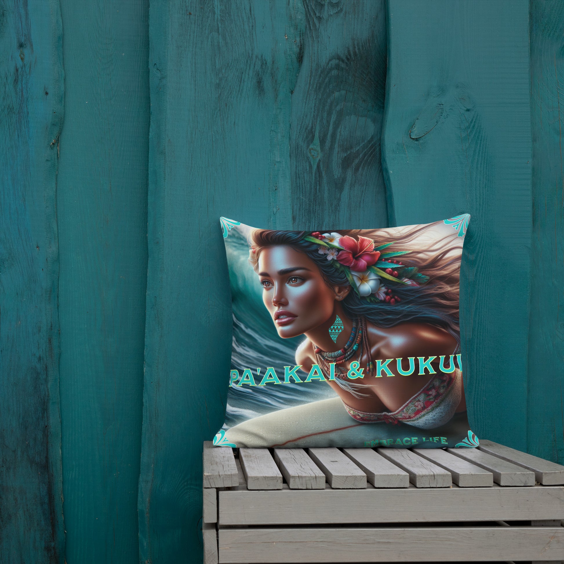 Hawaiian Surfer Chic Premium Pillow Pillow Pa'akai & Kukui 18″×18″