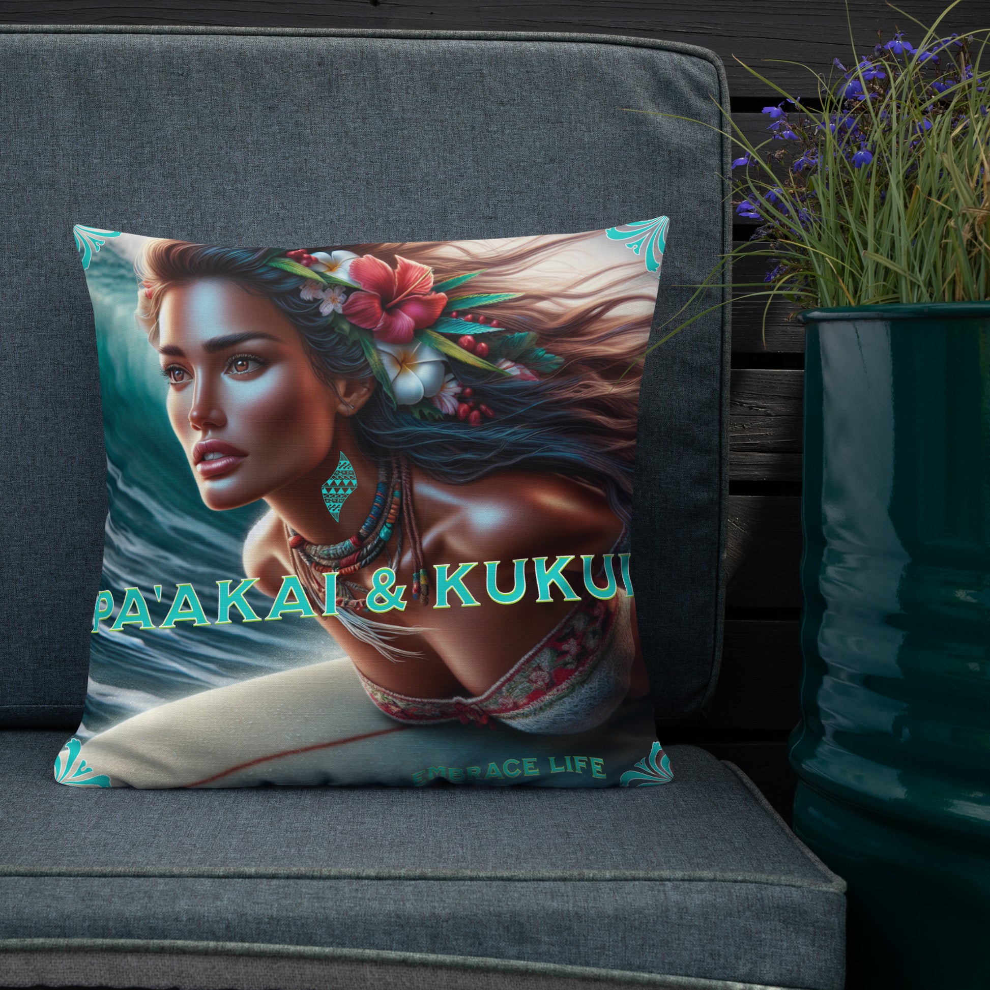 Hawaiian Surfer Chic Premium Pillow Pillow Pa'akai & Kukui