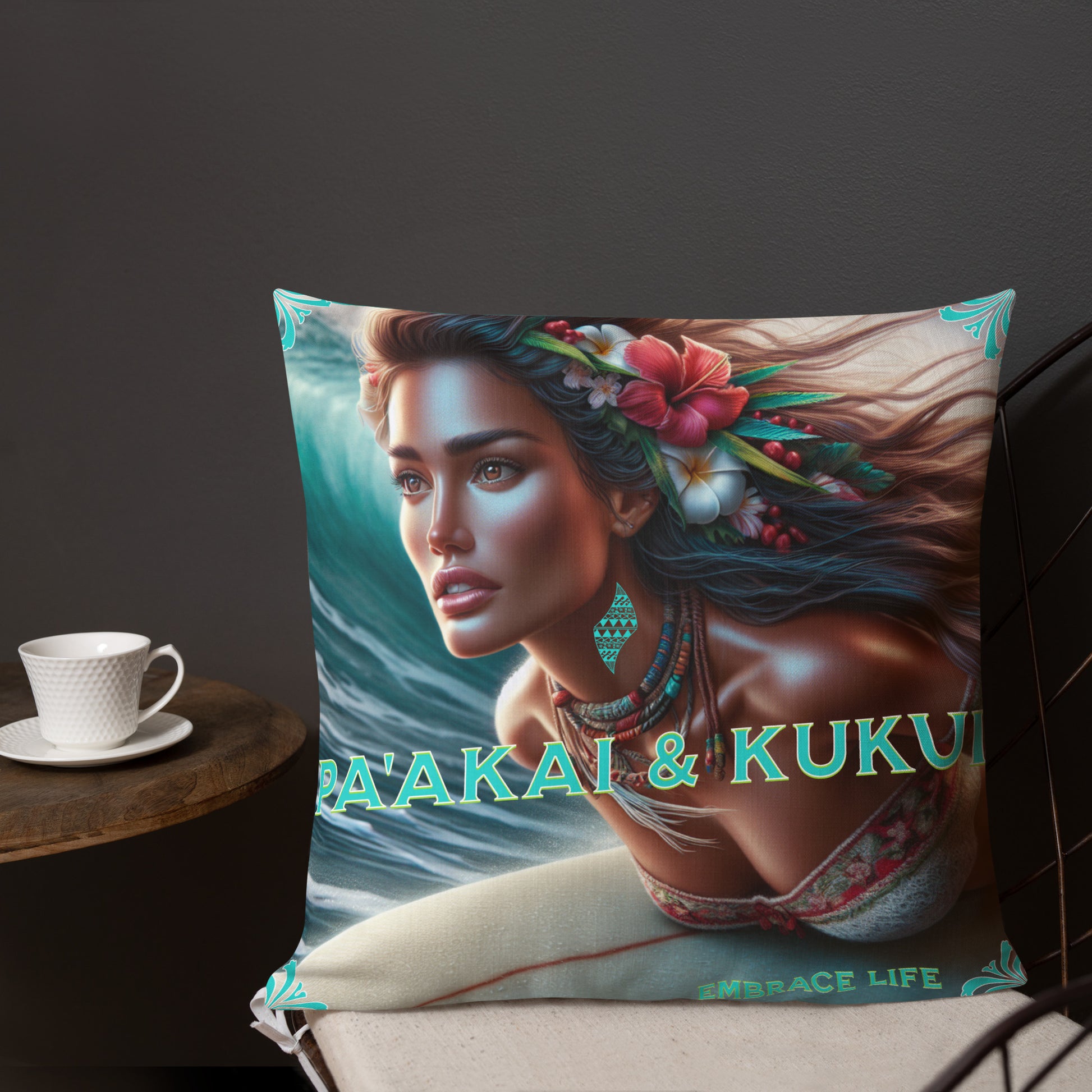 Hawaiian Surfer Chic Premium Pillow Pillow Pa'akai & Kukui