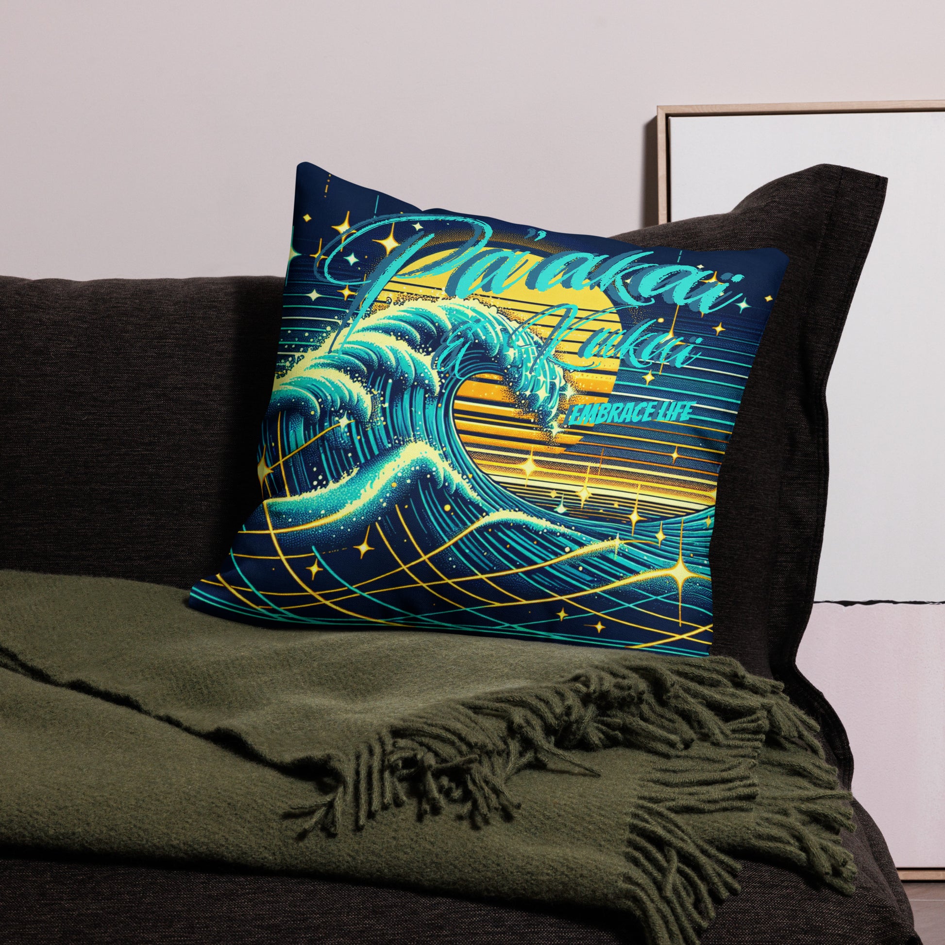 Blue Waves Premium Pillow Pillow Pa'akai & Kukui 22″×22″