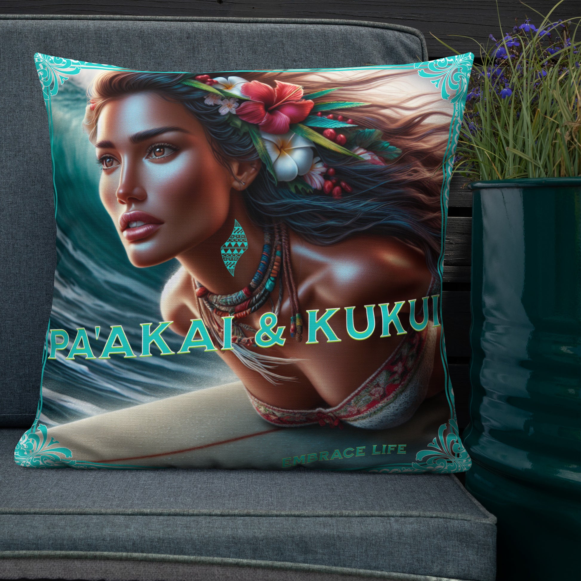 Hawaiian Surfer Chic Premium Pillow Pillow Pa'akai & Kukui