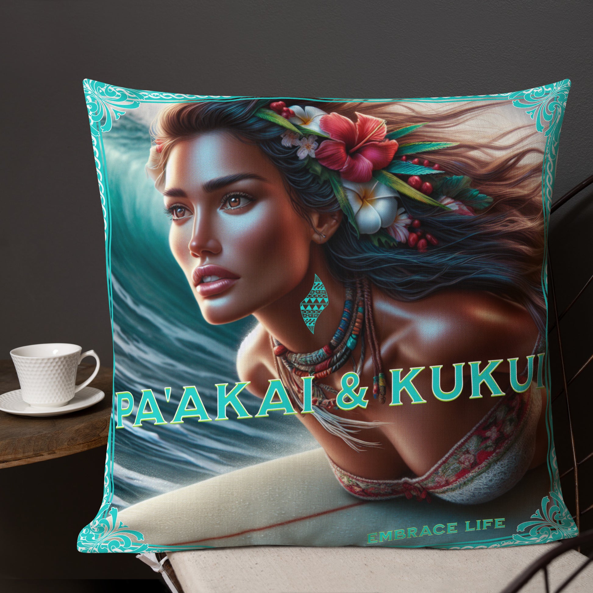Hawaiian Surfer Chic Premium Pillow Pillow Pa'akai & Kukui
