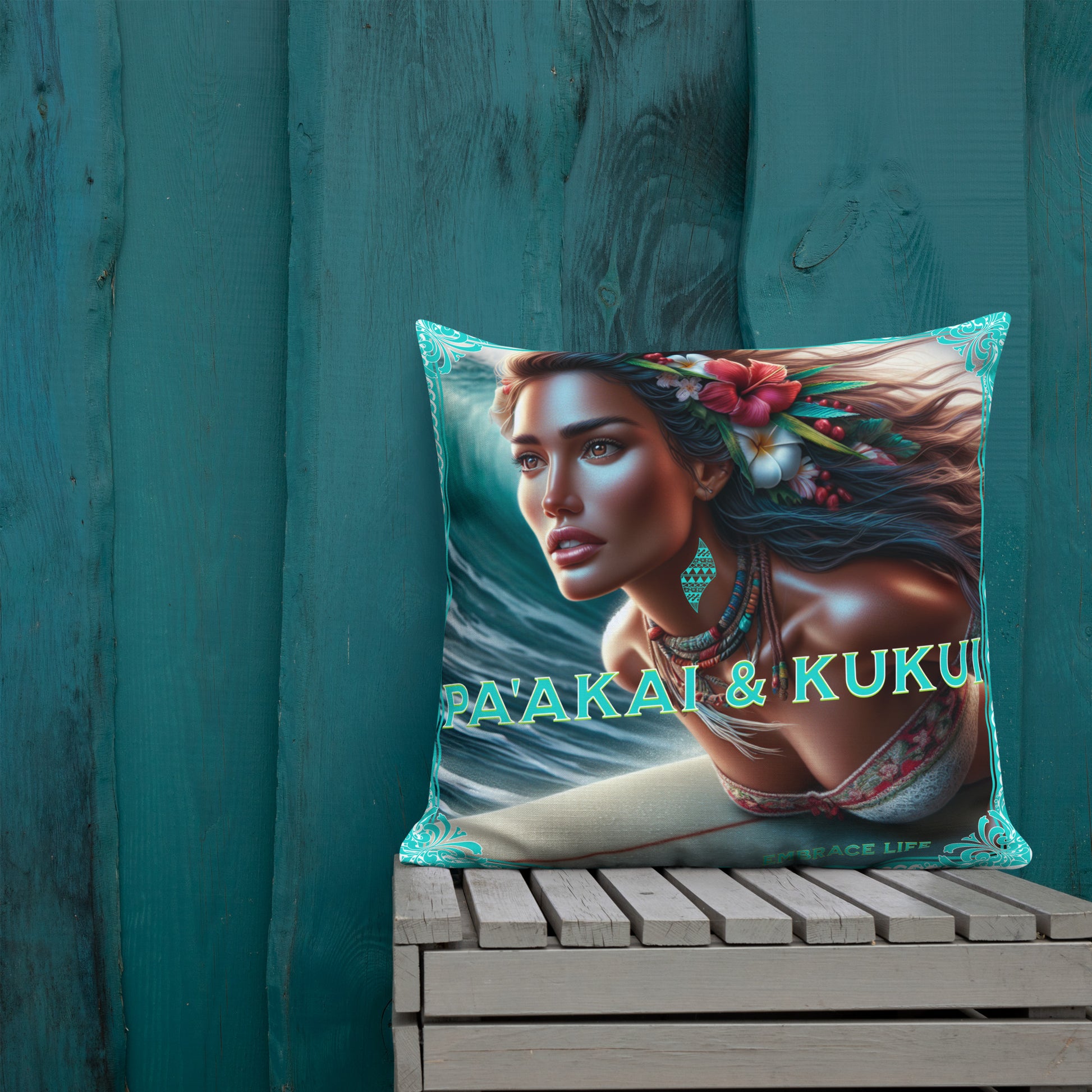 Hawaiian Surfer Chic Premium Pillow Pillow Pa'akai & Kukui 22″×22″