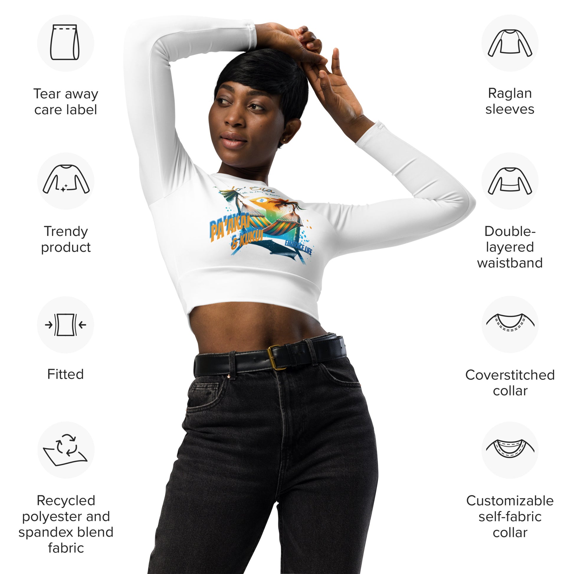 Beach Life Recycled long-sleeve crop top Crop Top Pa'akai & Kukui