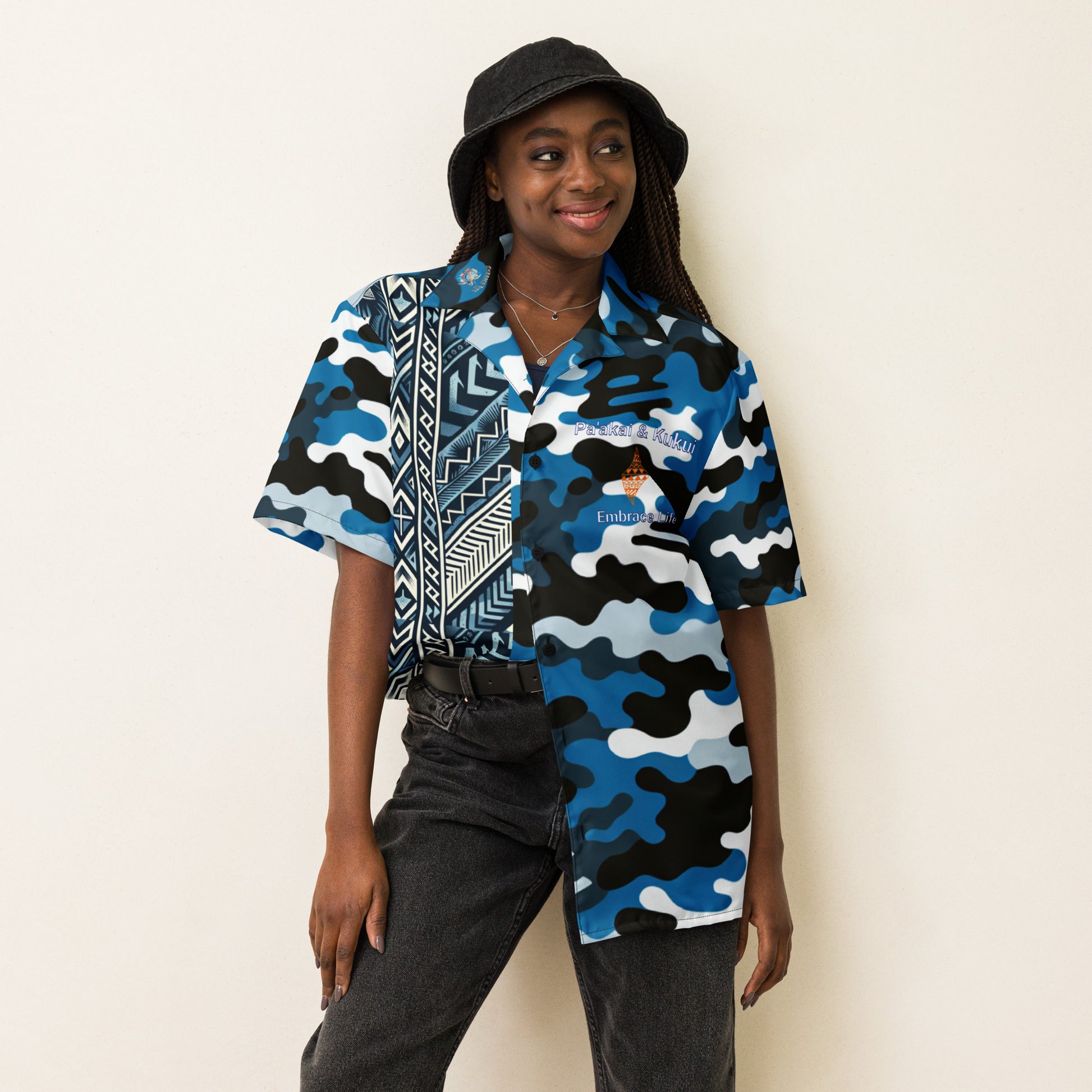 Nā kāne koa - button up shirt Button Up Polo Pa'akai & Kukui