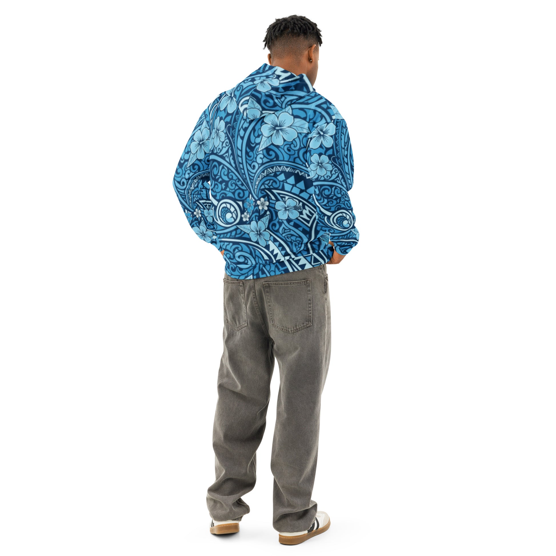 'Uliuli Lāhui (Tribal Blue) cotton hoodie Pullover Hoodie Pa'akai & Kukui