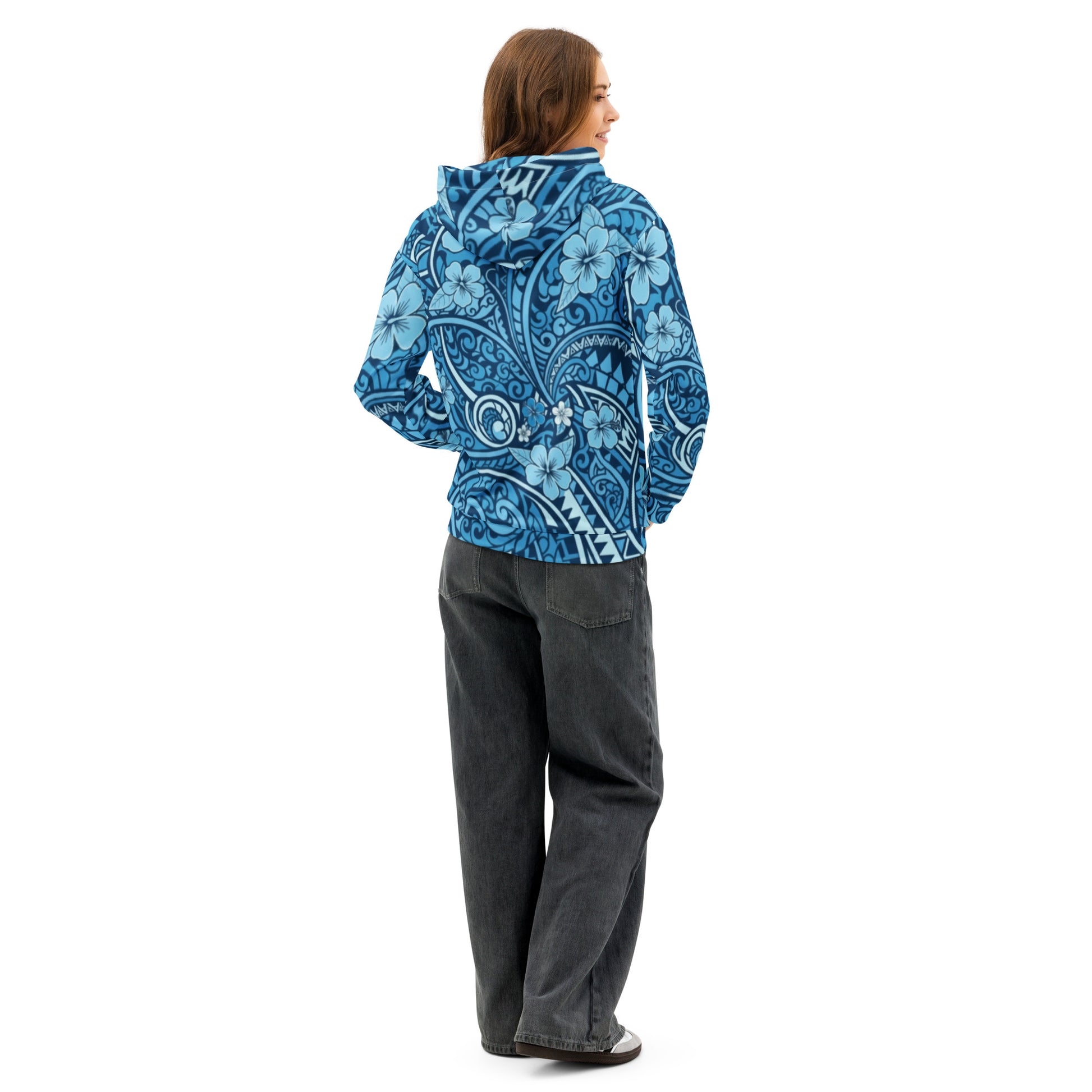 'Uliuli Lāhui (Tribal Blue) cotton hoodie Pullover Hoodie Pa'akai & Kukui