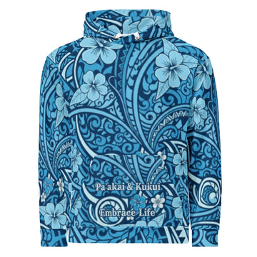 'Uliuli Lāhui (Tribal Blue) cotton hoodie Pullover Hoodie Pa'akai & Kukui S