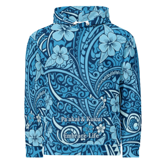 'Uliuli Lāhui (Tribal Blue) cotton hoodie Pullover Hoodie Pa'akai & Kukui S