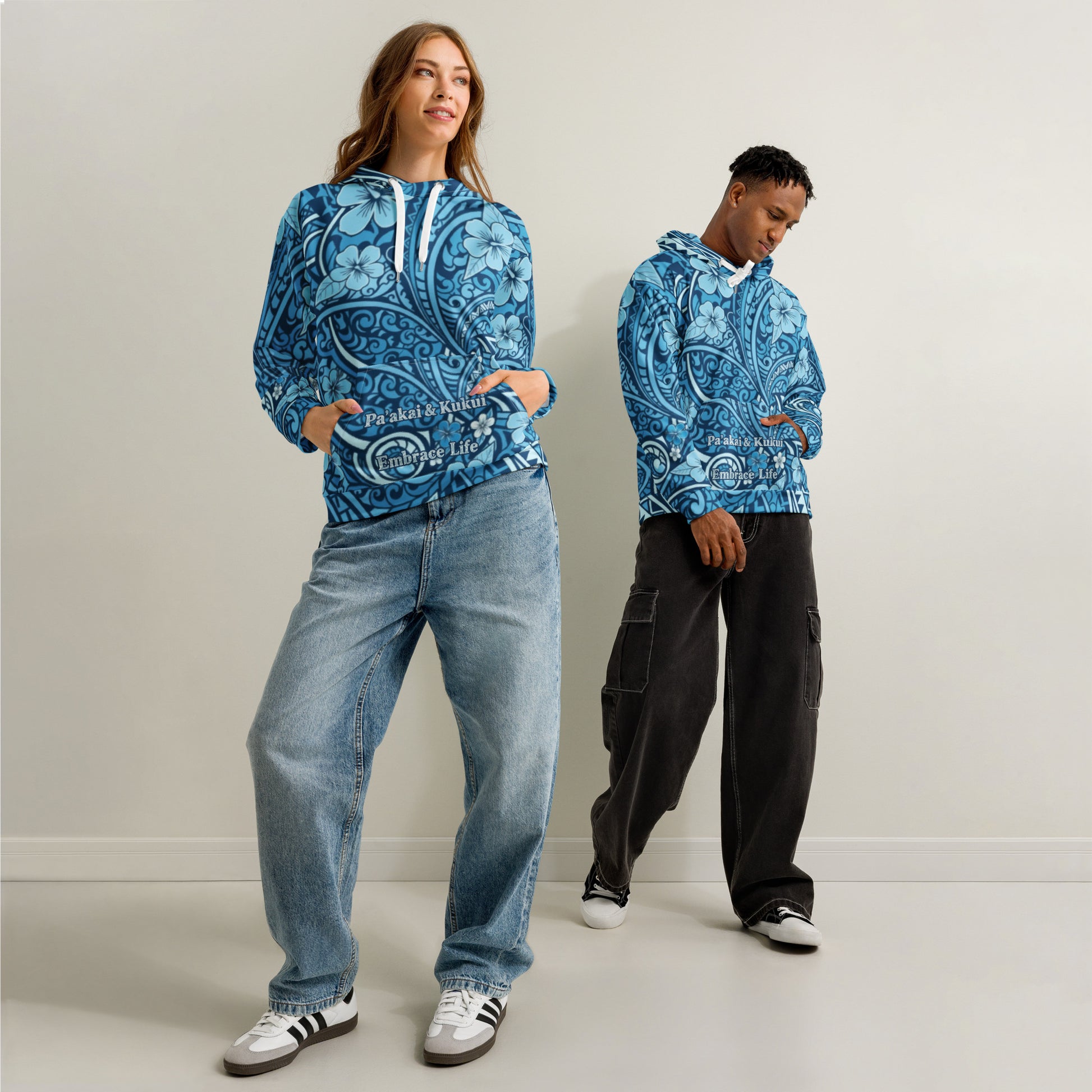 'Uliuli Lāhui (Tribal Blue) cotton hoodie Pullover Hoodie Pa'akai & Kukui