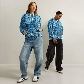 'Uliuli Lāhui (Tribal Blue) cotton hoodie Pullover Hoodie Pa'akai & Kukui