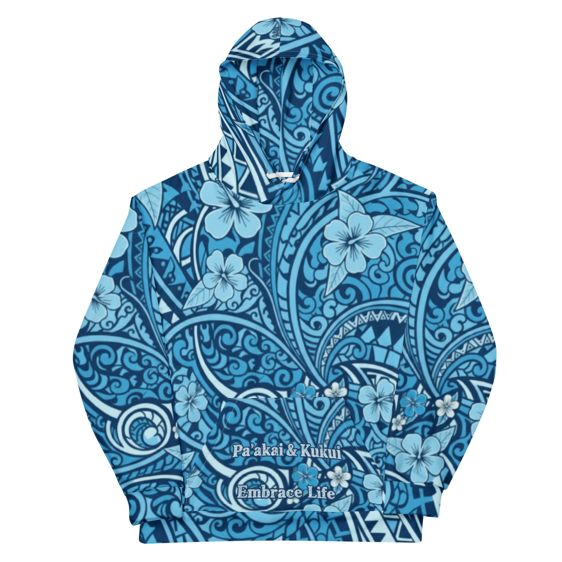 'Uliuli Lāhui (Tribal Blue) cotton hoodie Pullover Hoodie Pa'akai & Kukui